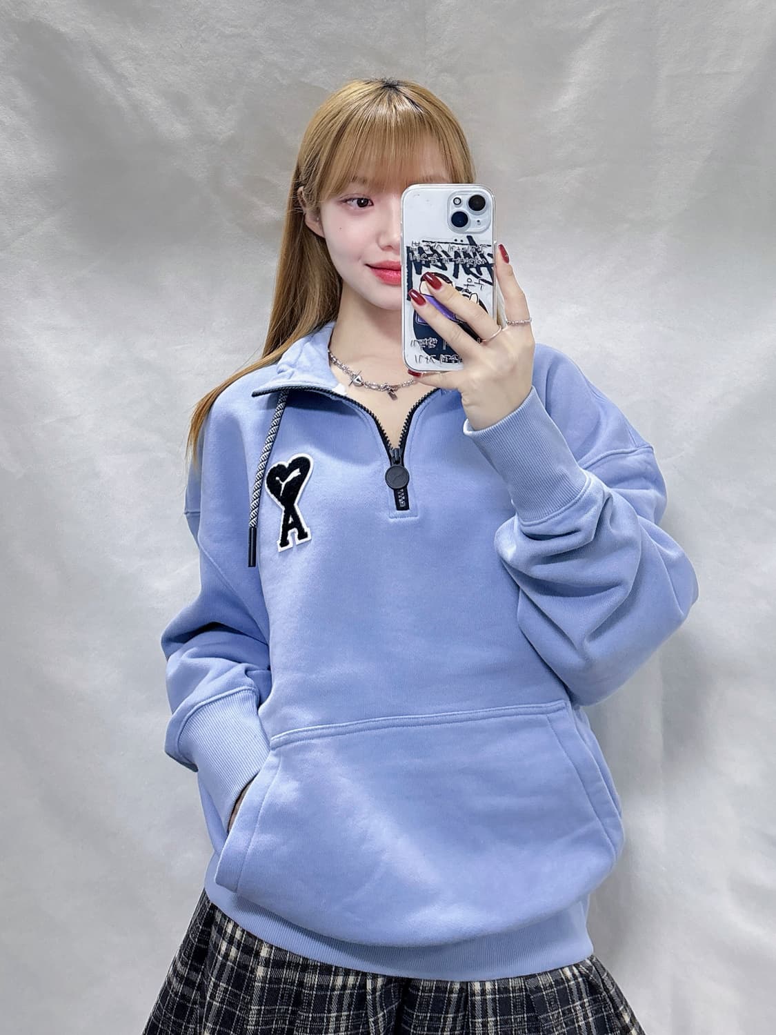 퓨마 x 아미 베이비블루 코튼 반집업  상품이미지1