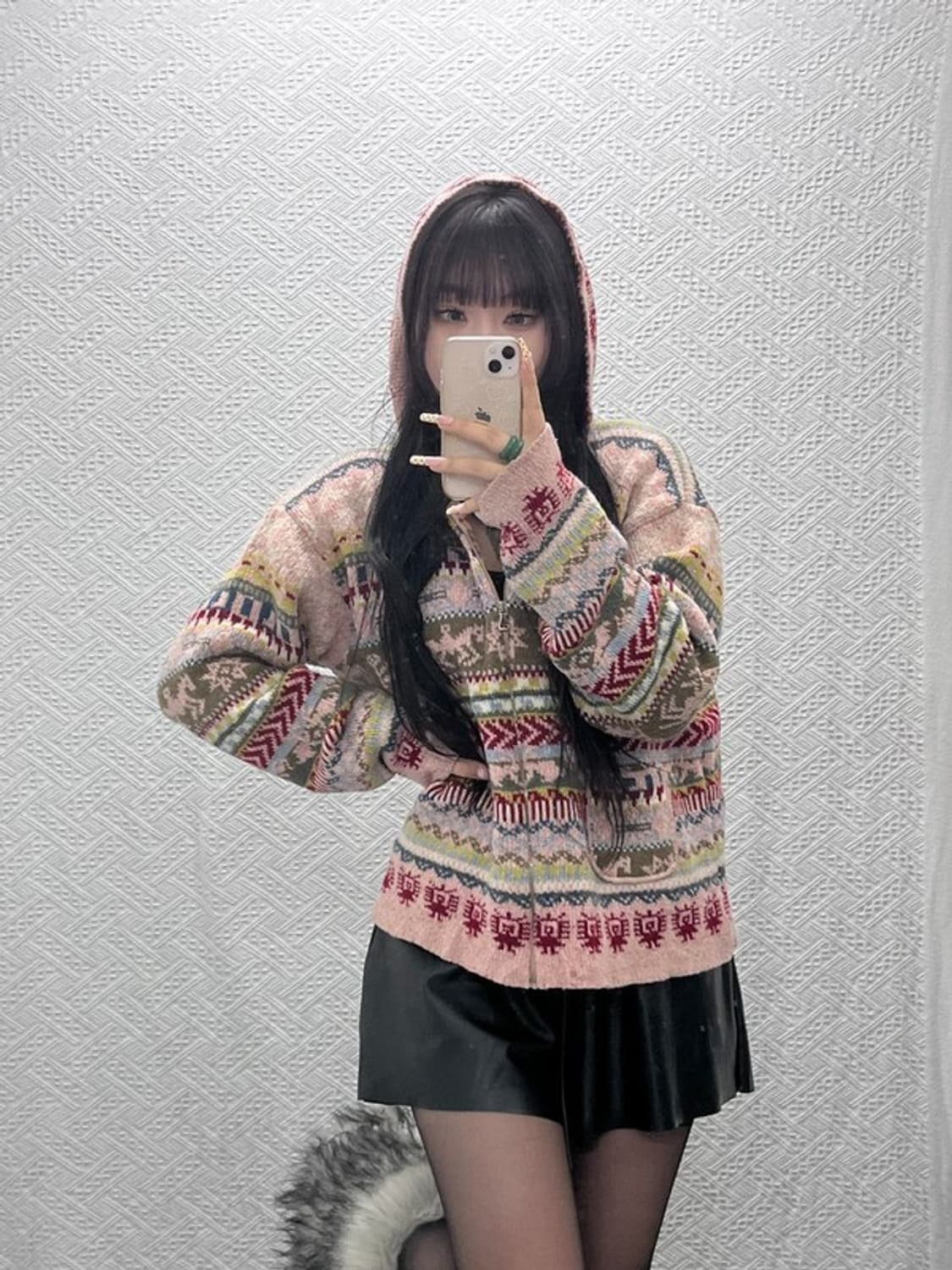 오일릴리 모리 코지 노르딕 딸기우유 니트 후드 가디건 176 C09863 상품이미지1