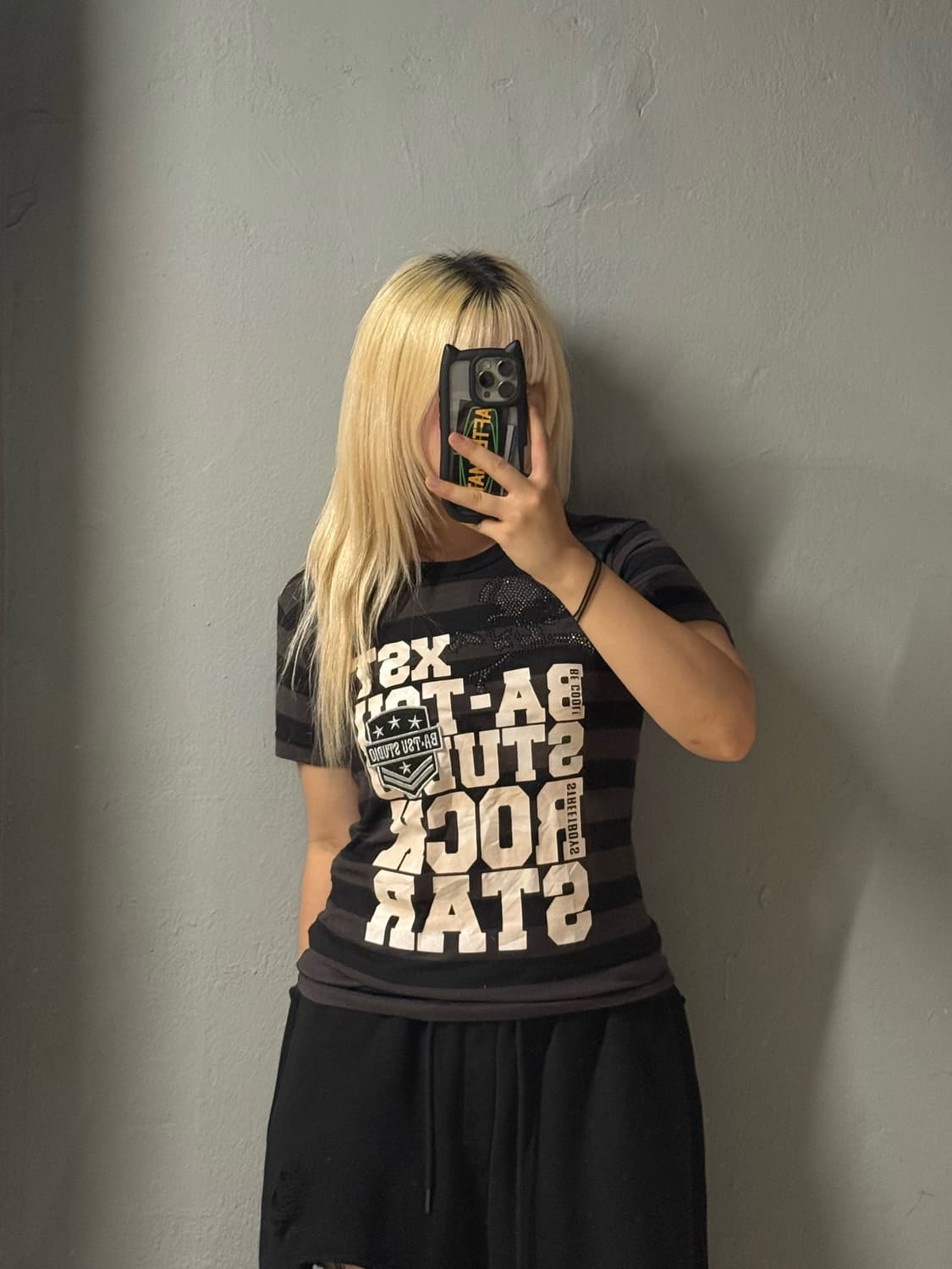 lettering & skull point stripe top 상품이미지2