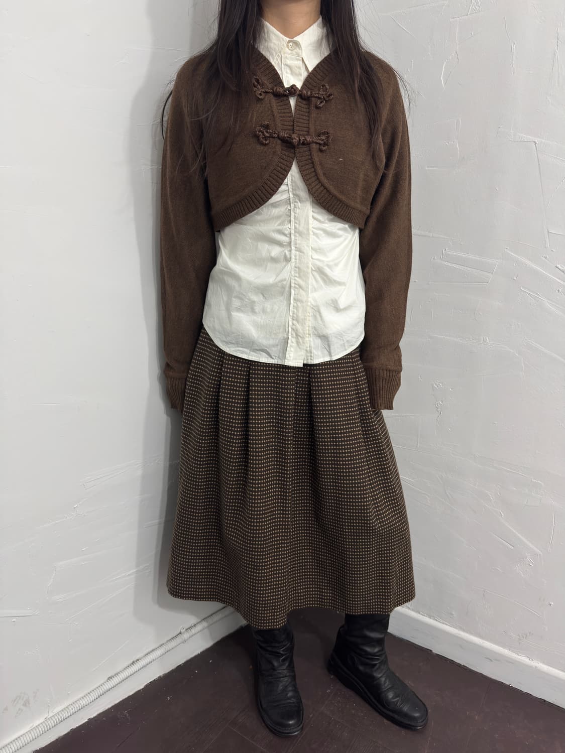 pinore brown dot midi skirt 상품이미지1