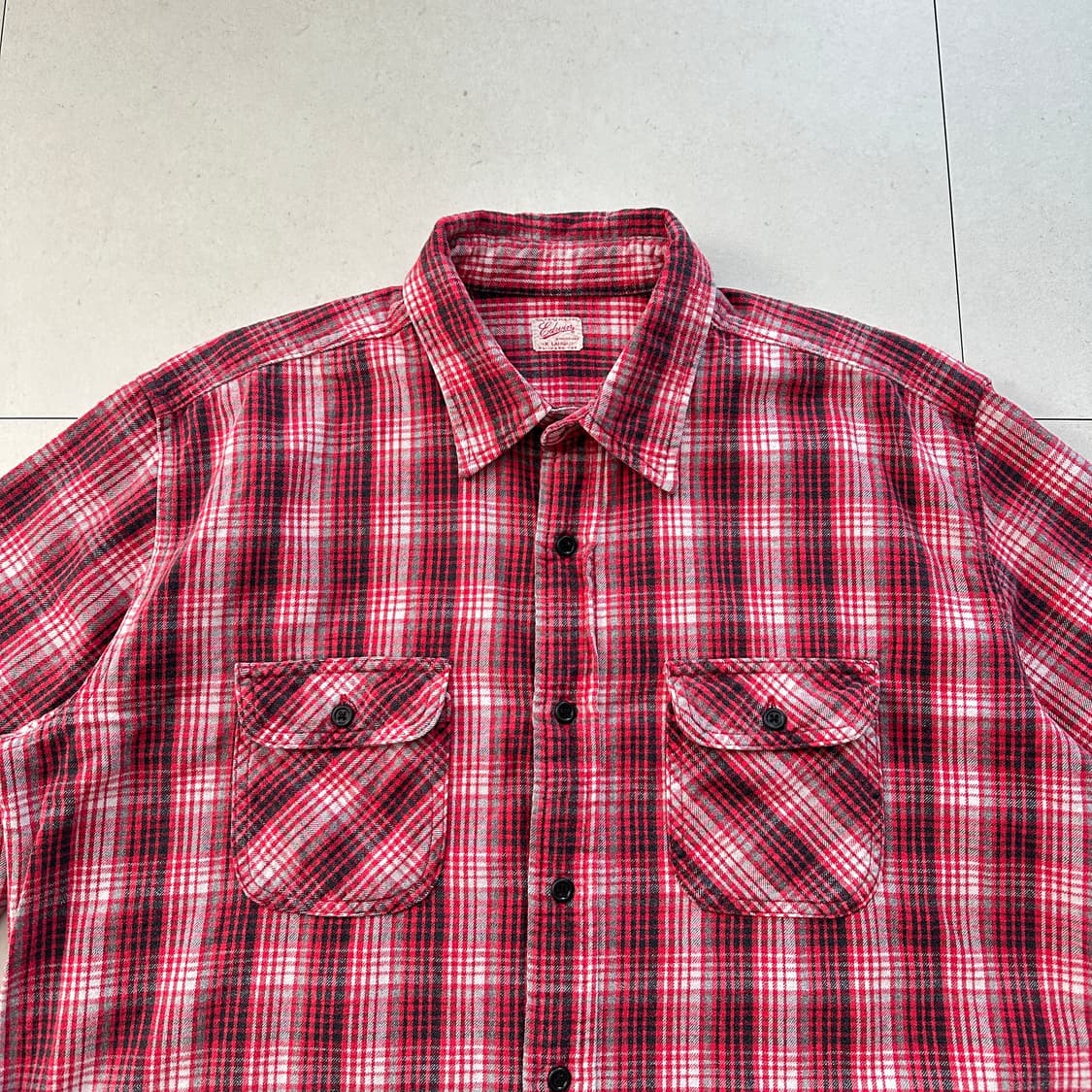 90s EDWIN 에드윈 빈티지 레드 체크 플란넬 셔츠 XL  상품이미지2