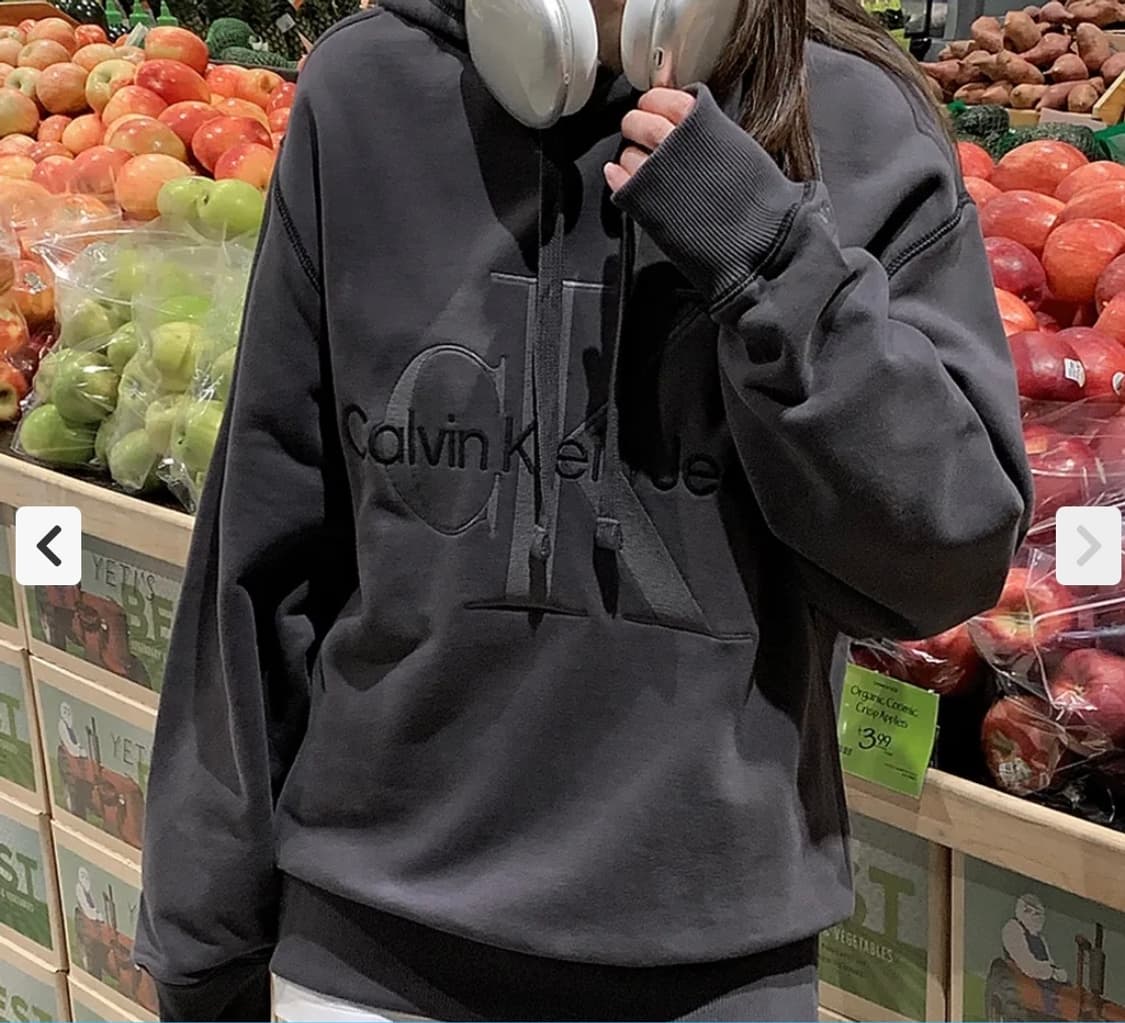캘빈클라인 남녀공용 빅 CK 레터링 로고 딥차콜 프렌치테리 후드티 상품이미지1