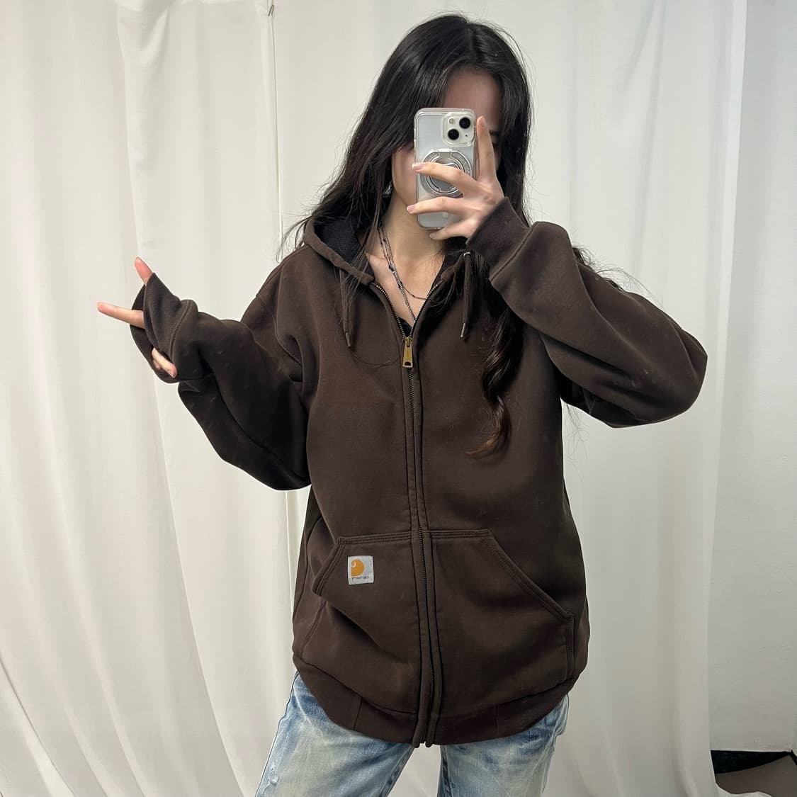 Carhartt Brown Thermal Hoodie Zip-up 상품이미지2