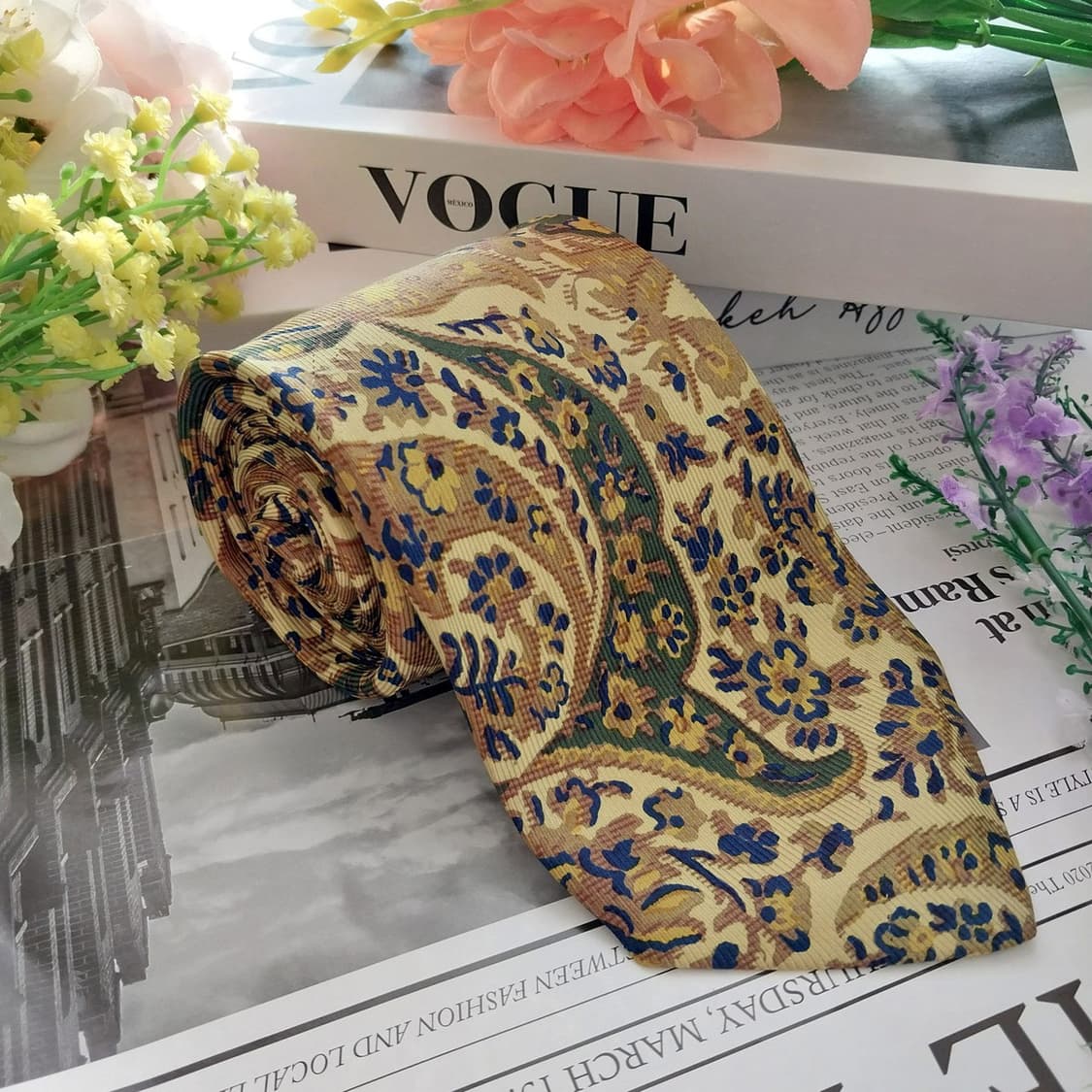 세루티 실크 골드 플라워 아트워크 넥타이 9.1cm A등급 K1368
 상품이미지2