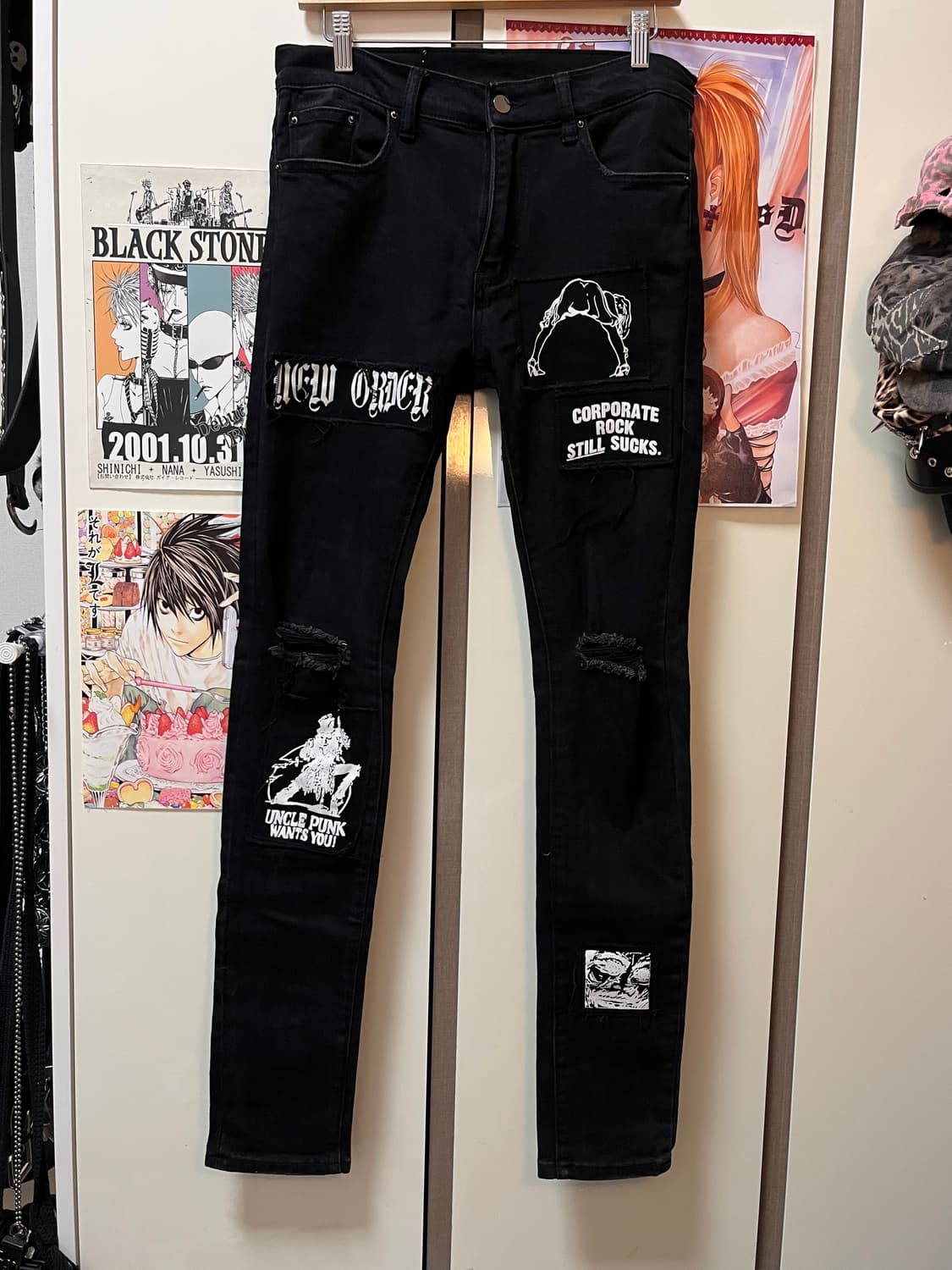 블랙 패치 프린팅 디스트로이드 진 상품이미지2