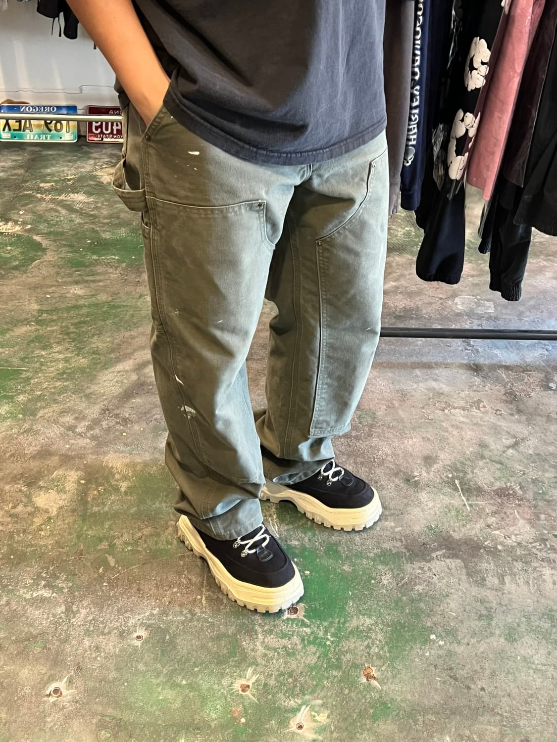 [34x32] 칼하트 더블니 워크팬츠 B136 MOS 모스그린 빈티지 상품이미지2