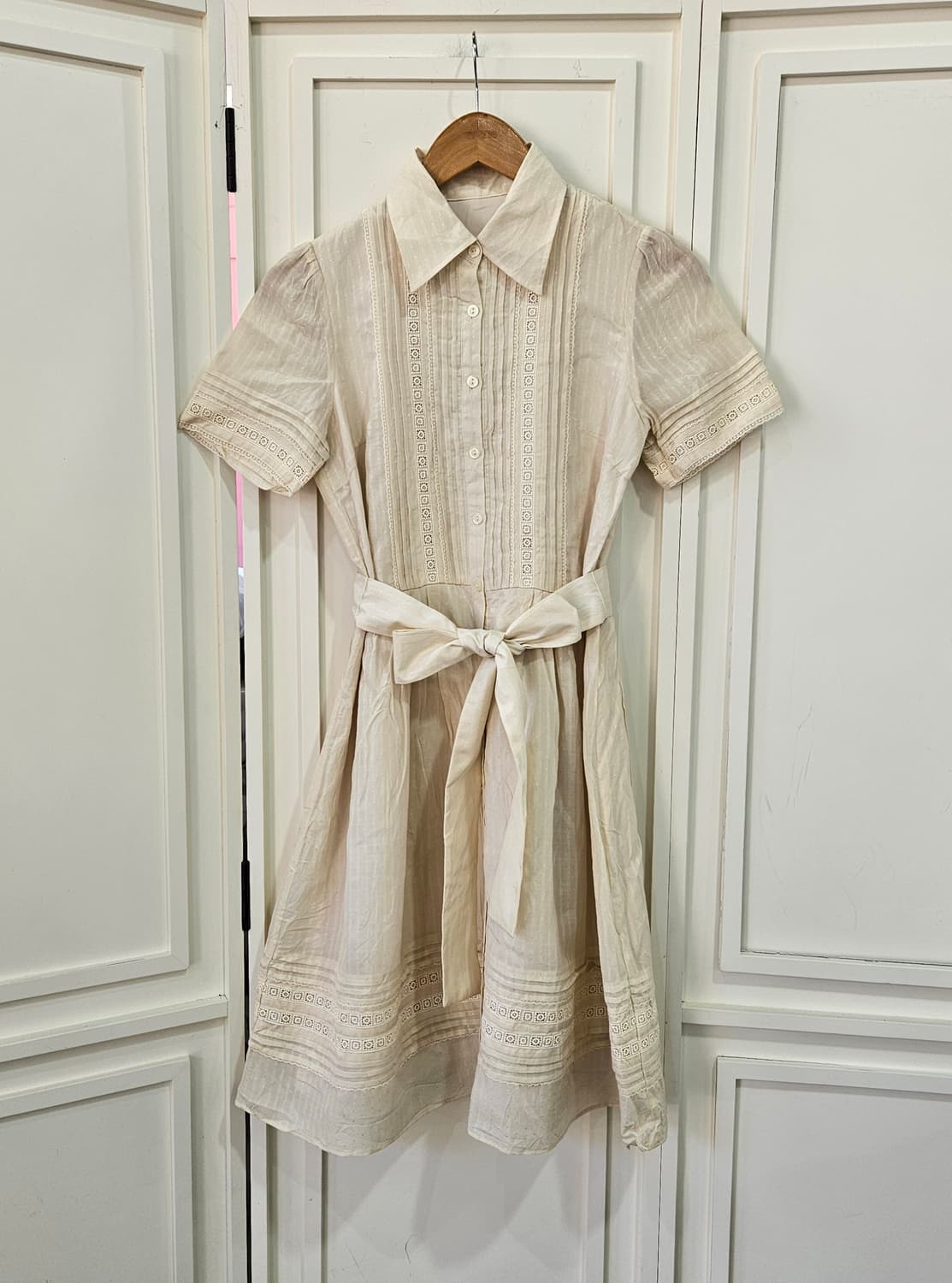 레이스 핀턱 리본 원피스 상품이미지1