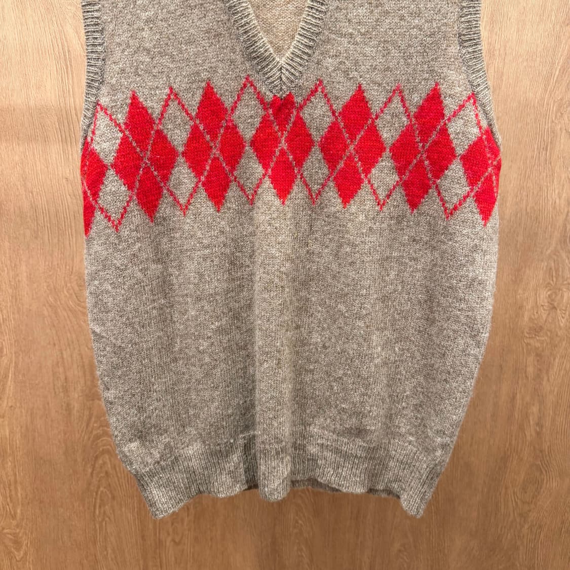 폴로 랄프로렌 딥 브이넥 울 니트 베스트 레드 아가일 패턴 디테일 브라운 상품이미지5