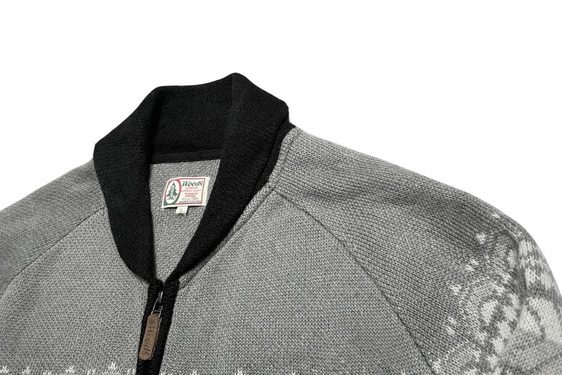 90s~00s WOODS 우즈 캐나다 빈티지 블랙그레이 노르딕 니트 집업 상품이미지3