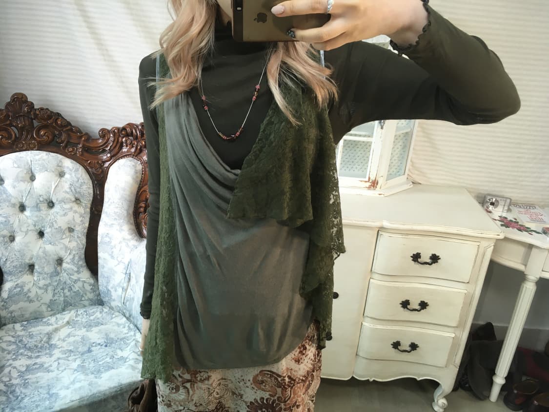 Set)카키 아카이브 레이어드 슬리브리스+카키 블라우스 상품이미지2