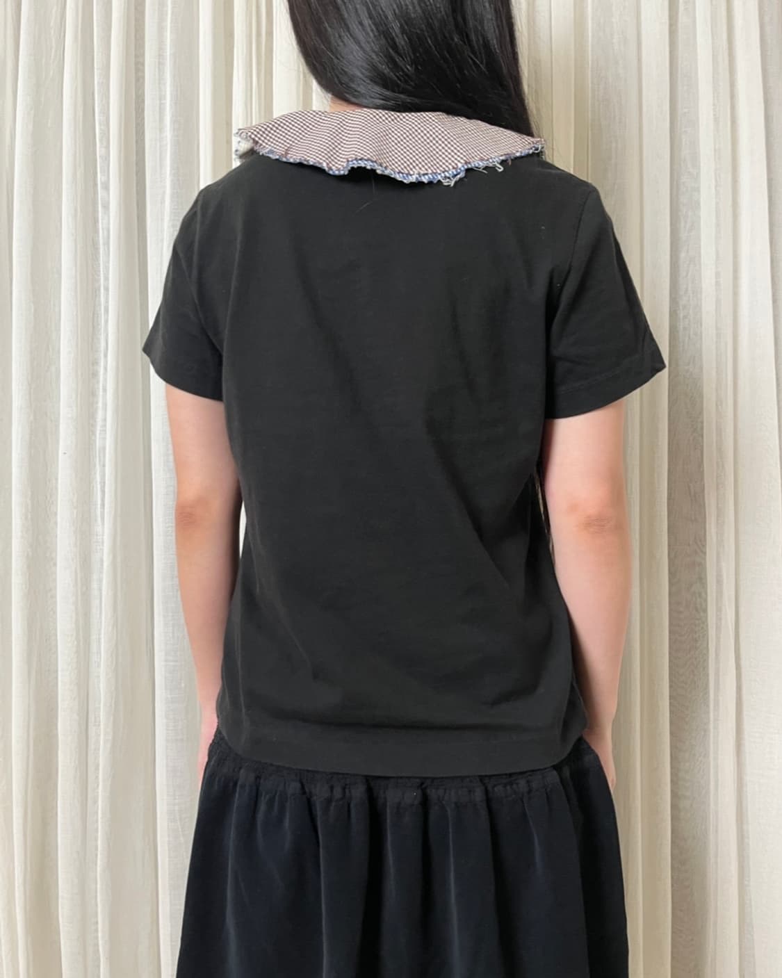 꼼데가르송 체크 러플 넥라인 v넥 티셔츠 comme des garcons 상품이미지2