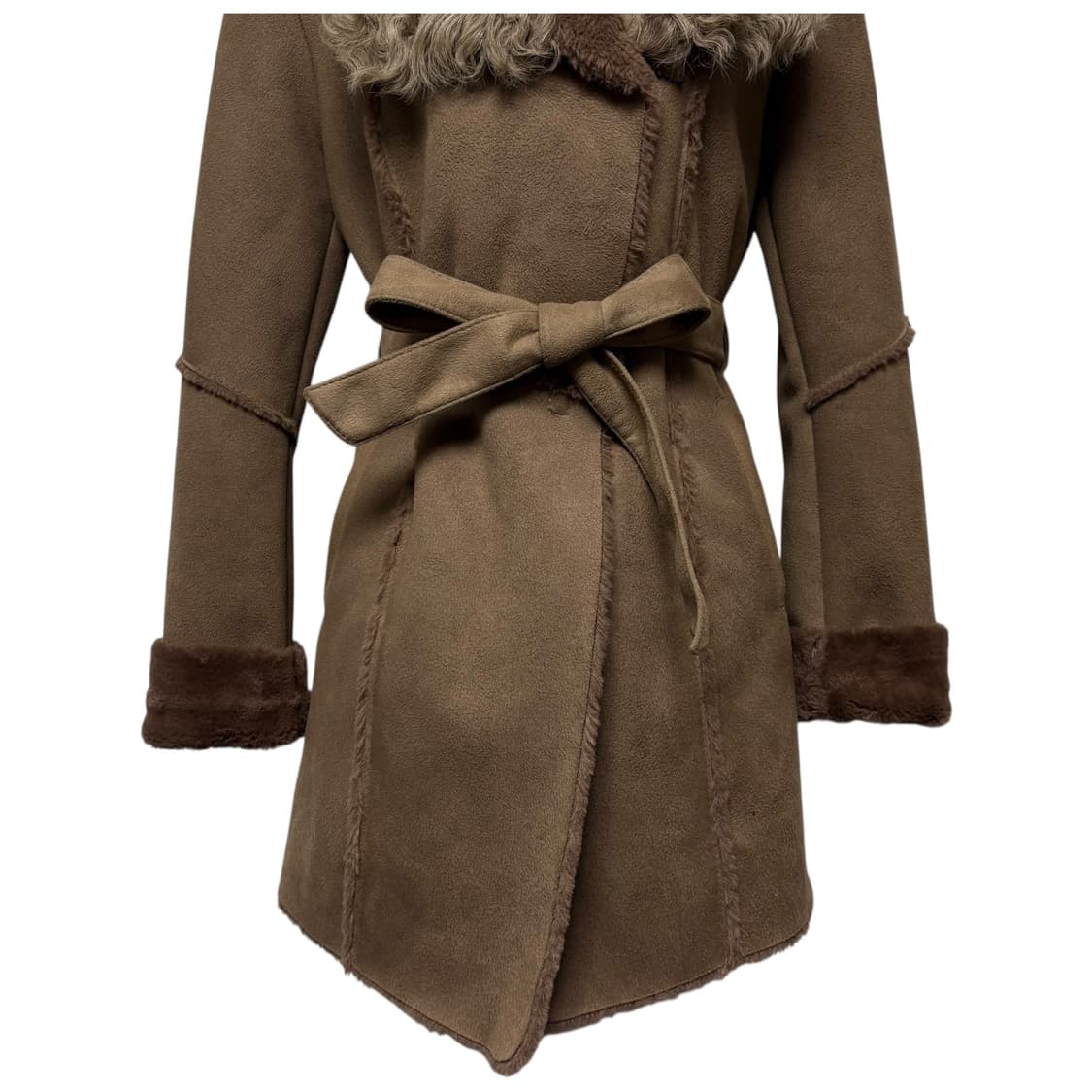 3731 브라운 양털 스웨이드 무스탕 코트 상품이미지3