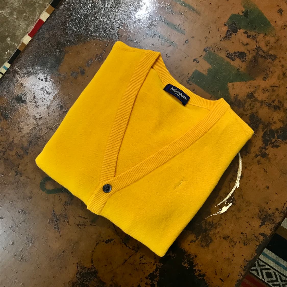 90s ysl 입생로랑 딥 옐로 울 가디건 여성 55 66 사이즈 상품이미지1