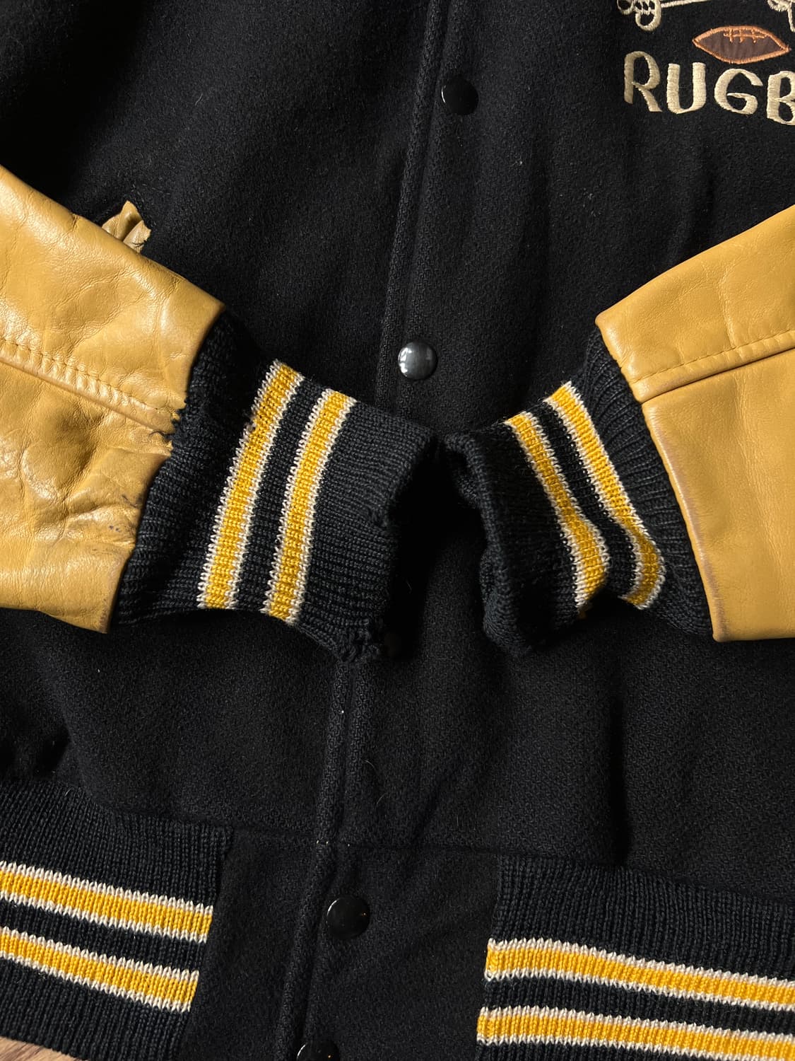 [L]90's USA 빈티지 울 레더 RUGBY 바시티 자켓 상품이미지5