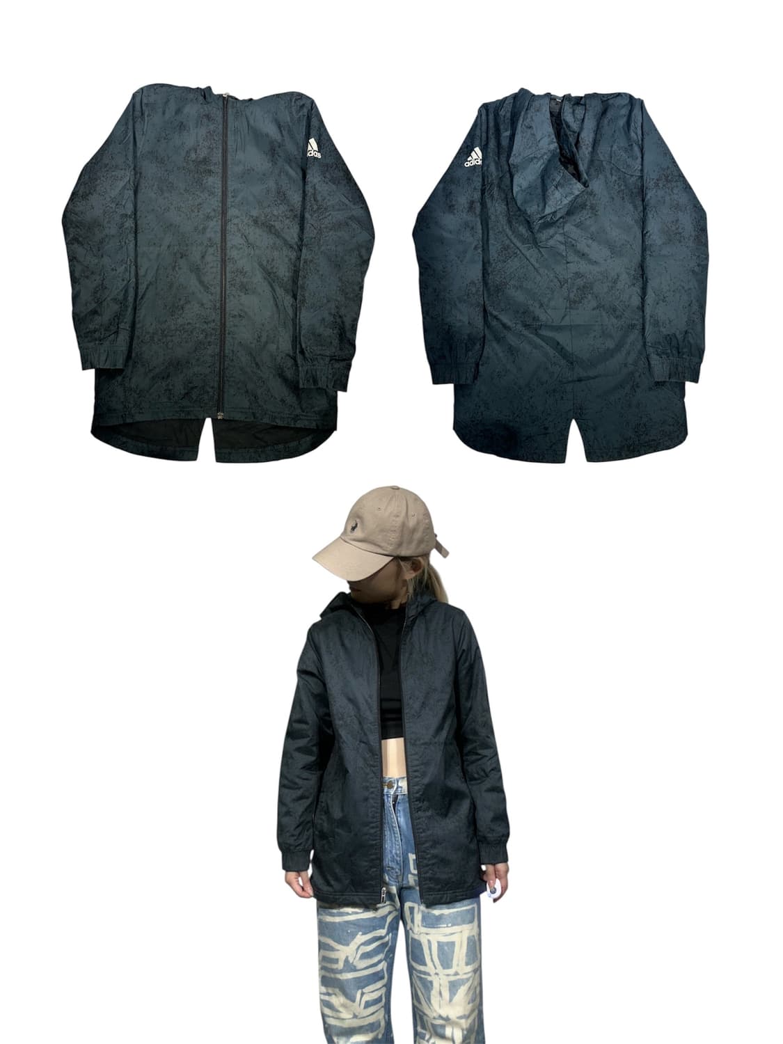 아디 차콜 패턴 후드 바람막이 자켓 상품이미지1