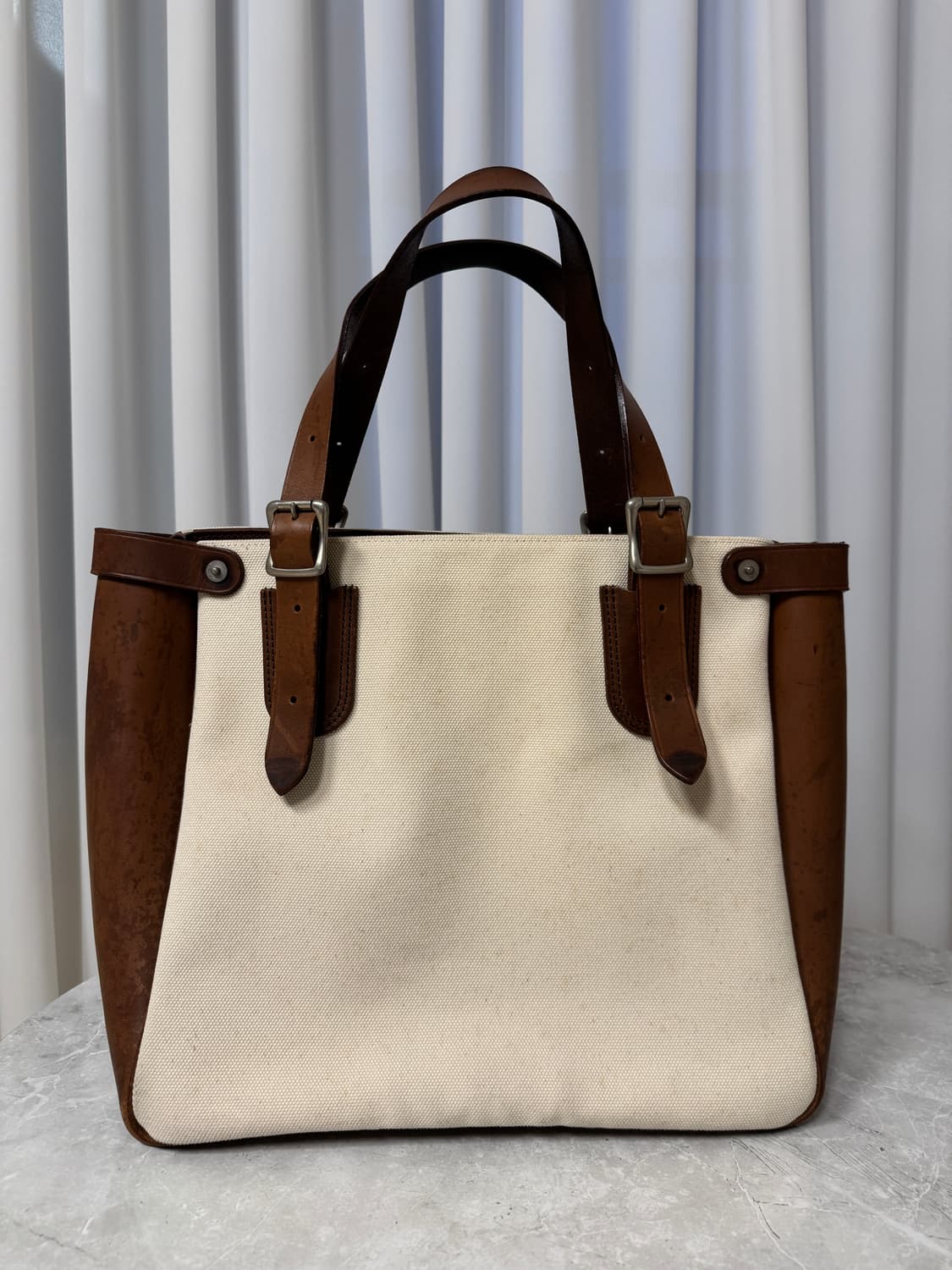 요시다 포터 아이보리 캔버스 가죽 토트백 상품이미지1