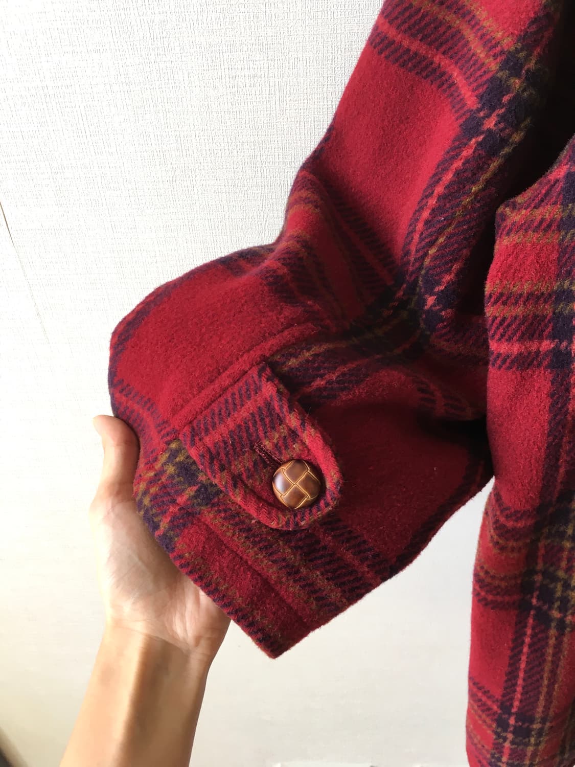 체크 버튼 하프 울코트 상품이미지4