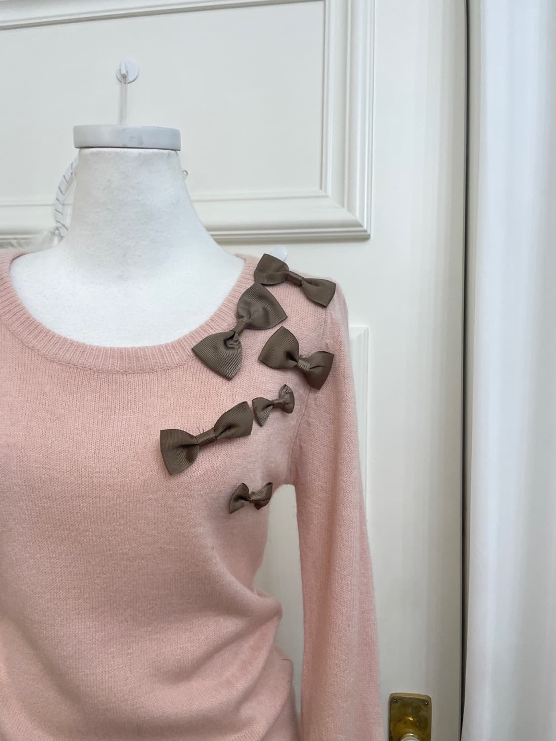 indi pink brown bow point puff knit top 상품이미지7
