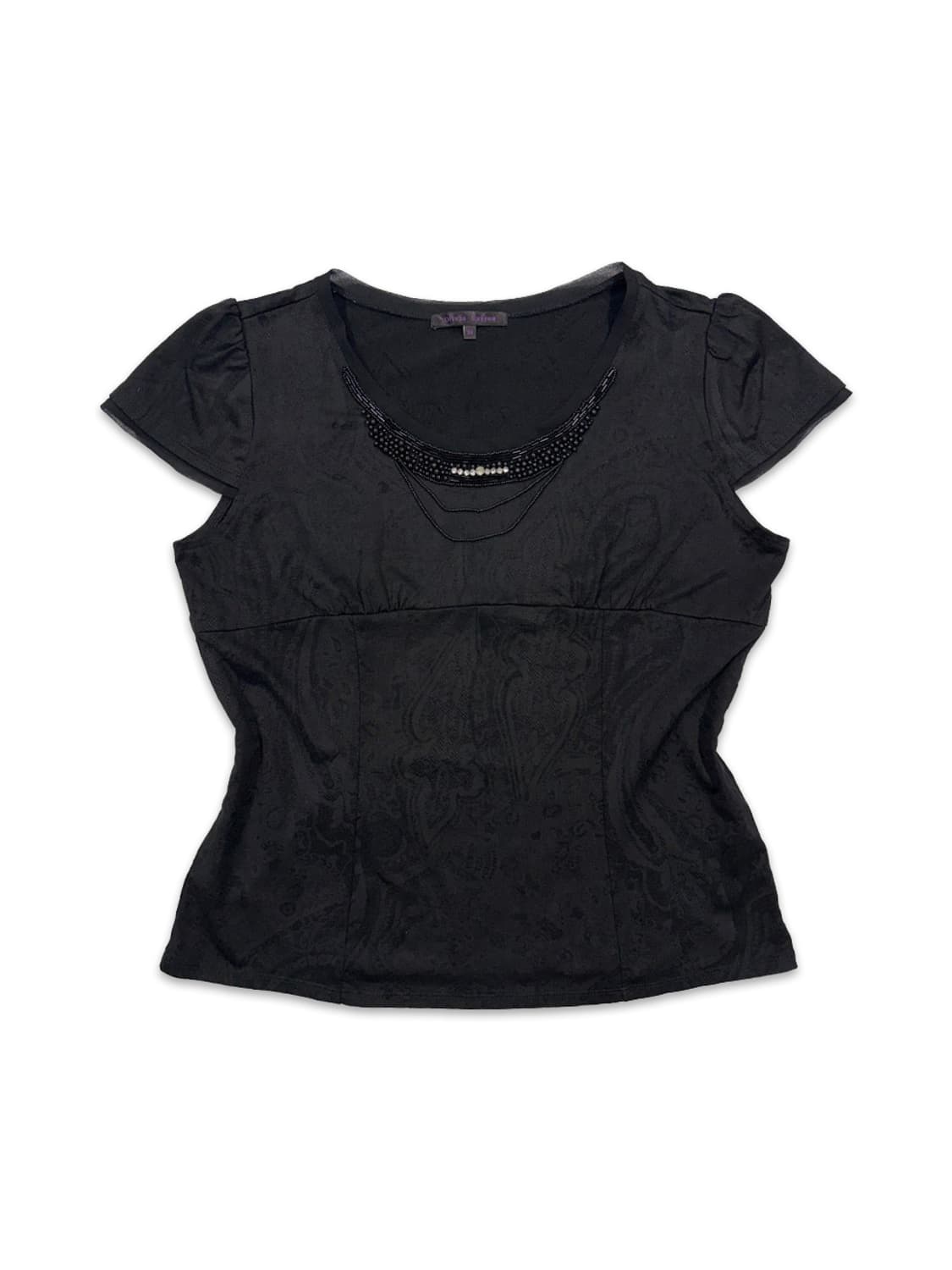 빈티지 블랙 비즈 슬림 반팔티 상품이미지1