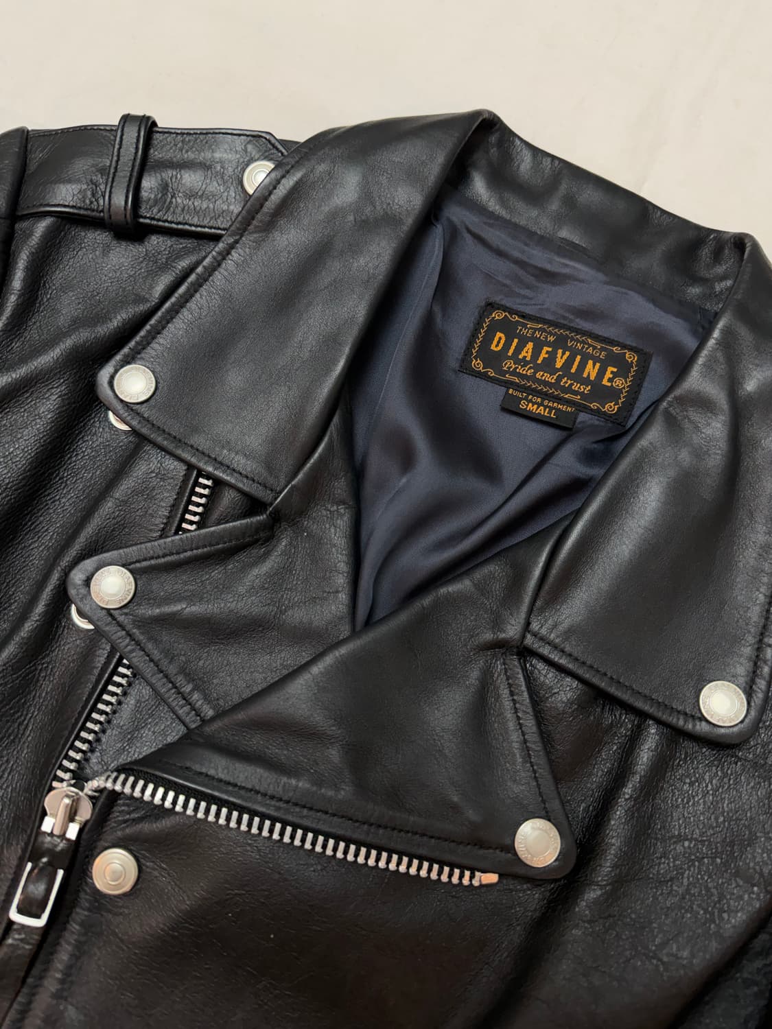 DIAFVINE 디아프바인 소가죽 더블라이더 가죽자켓 블랙 상품이미지3
