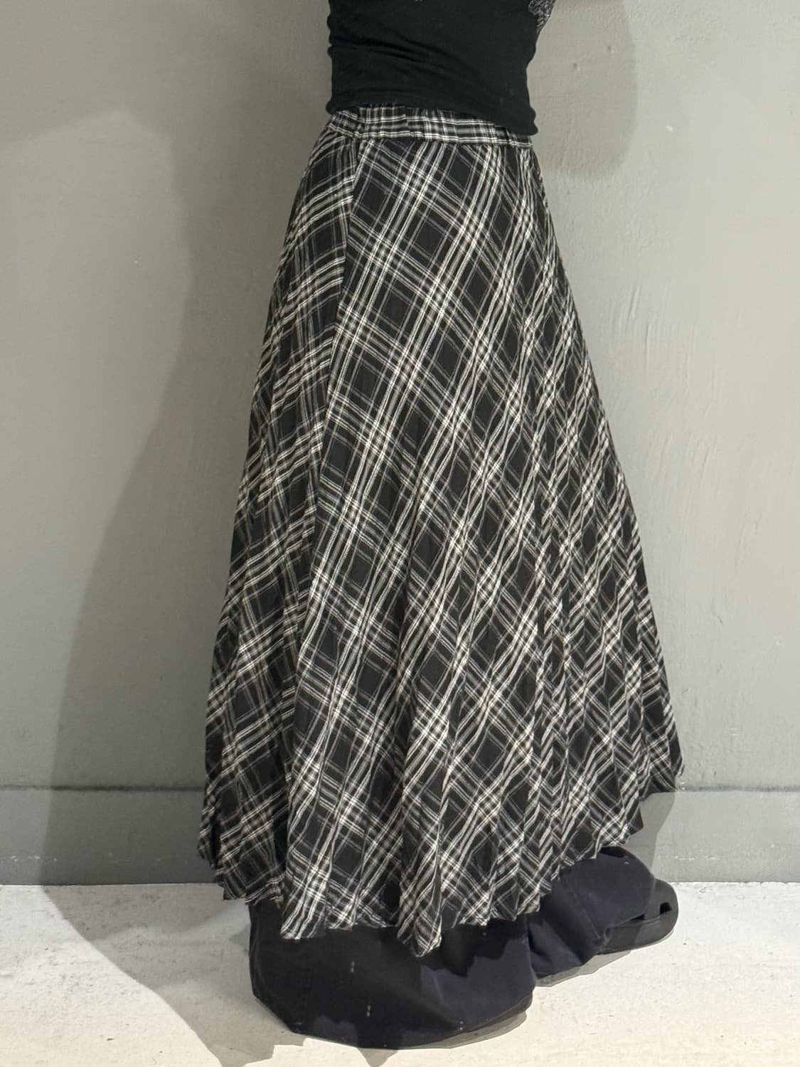 check pattern pleats detail long sk 상품이미지1
