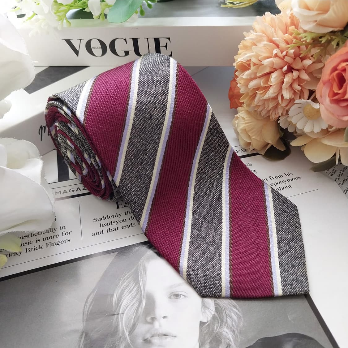 TIME 타임 실크 와인 스트라이프 넥타이 7.8cm A+등급 K2525 상품이미지2