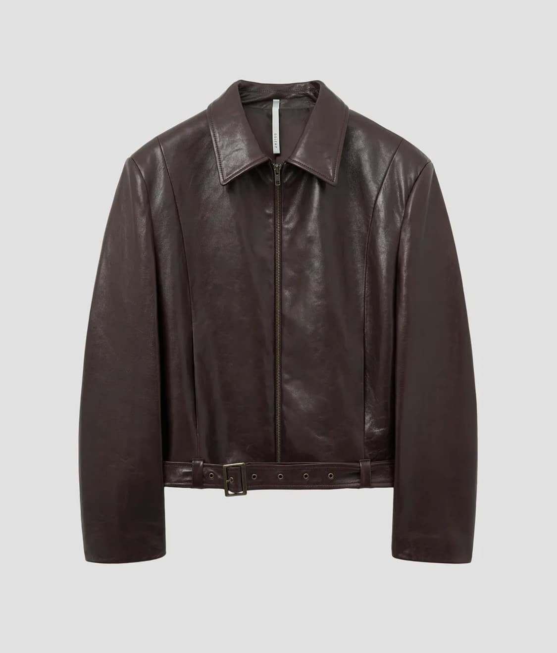 램스 레더 벨티드 크롭 자켓 (버건디) 상품이미지2