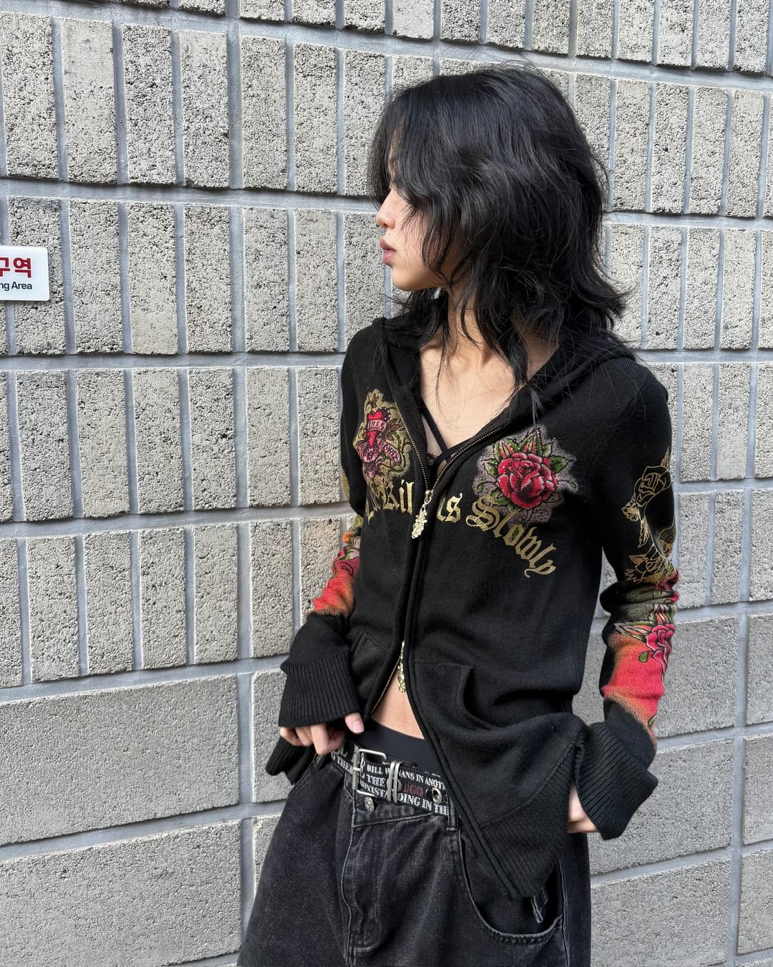 에드하디 올드스쿨 아트워크 슬림 후드집업 상품이미지3