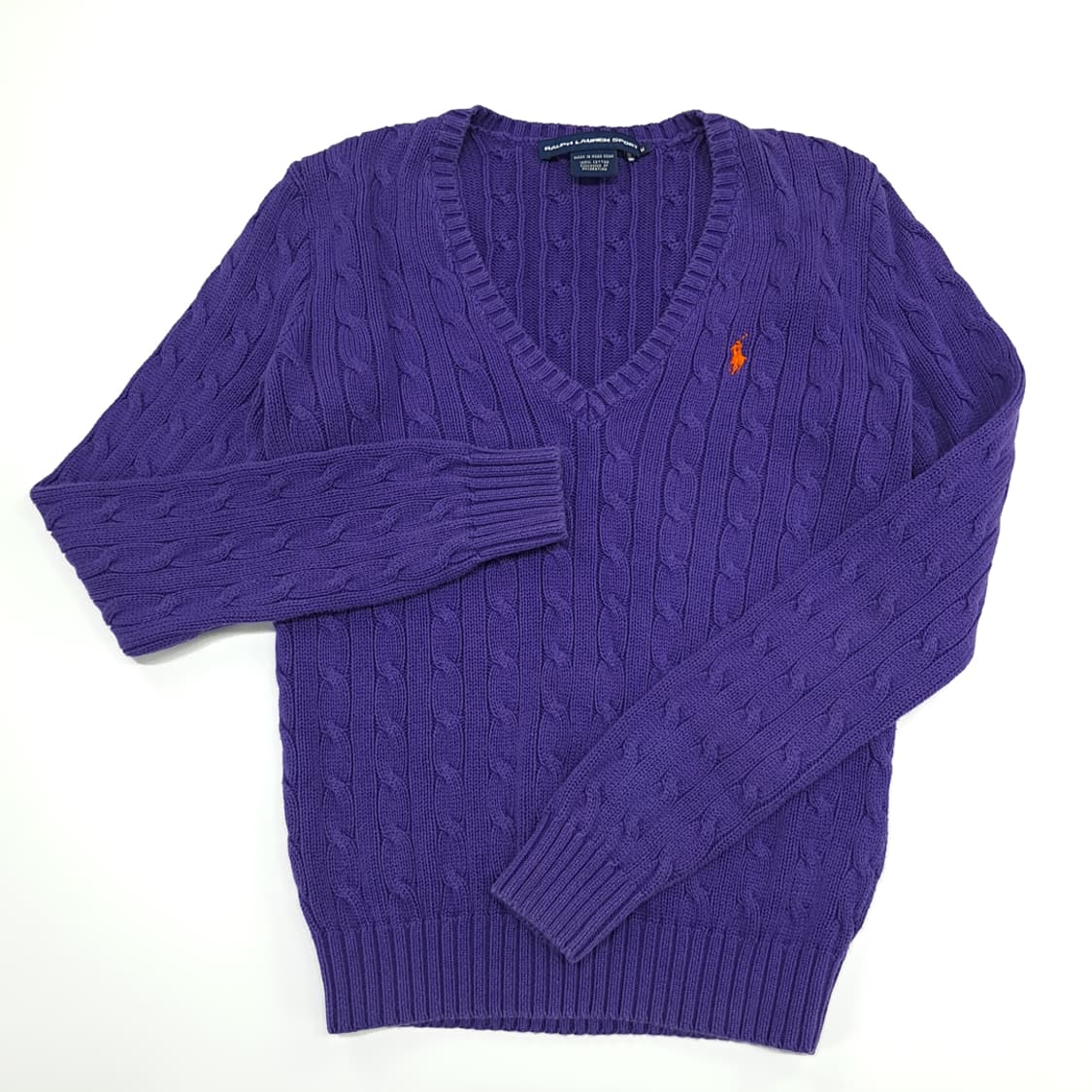 CN812W M 폴로 랄프로렌 퍼플 V넥 케이블 긴팔 니트 스웨터 상품이미지2