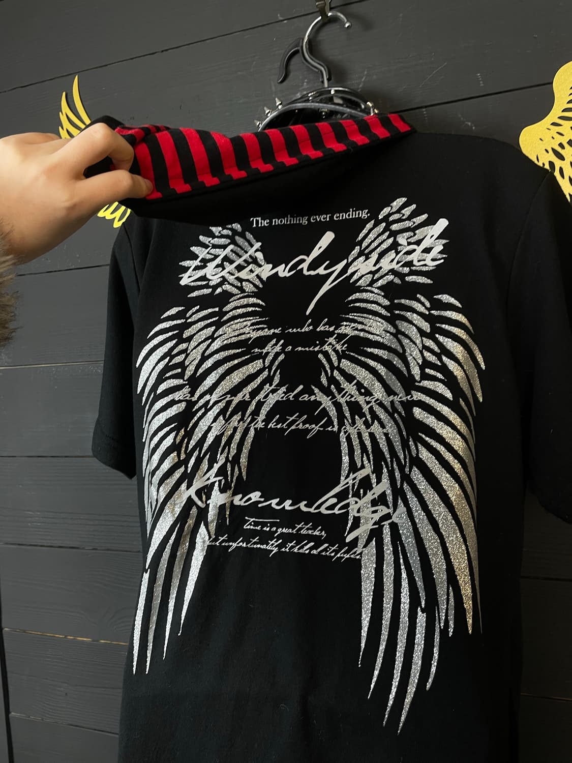 BEAU MERE 뷰마레 펑크 스트라이프 줄무늬 날개 레터링 후드집업 상품이미지6