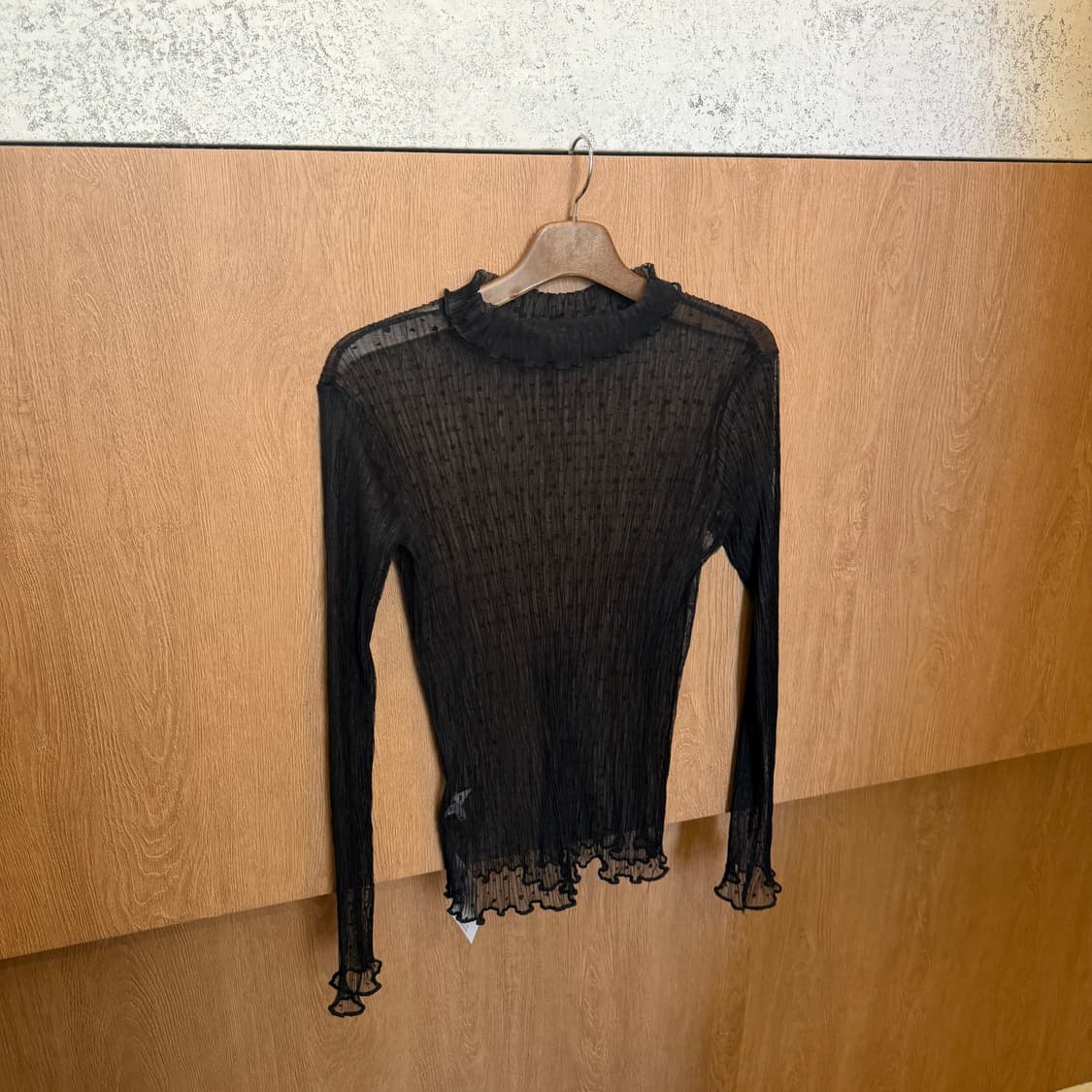 빈티지 하이넥 롱슬리브 시스루 티셔츠 도트 패턴 디테일 블랙 k74 상품이미지2