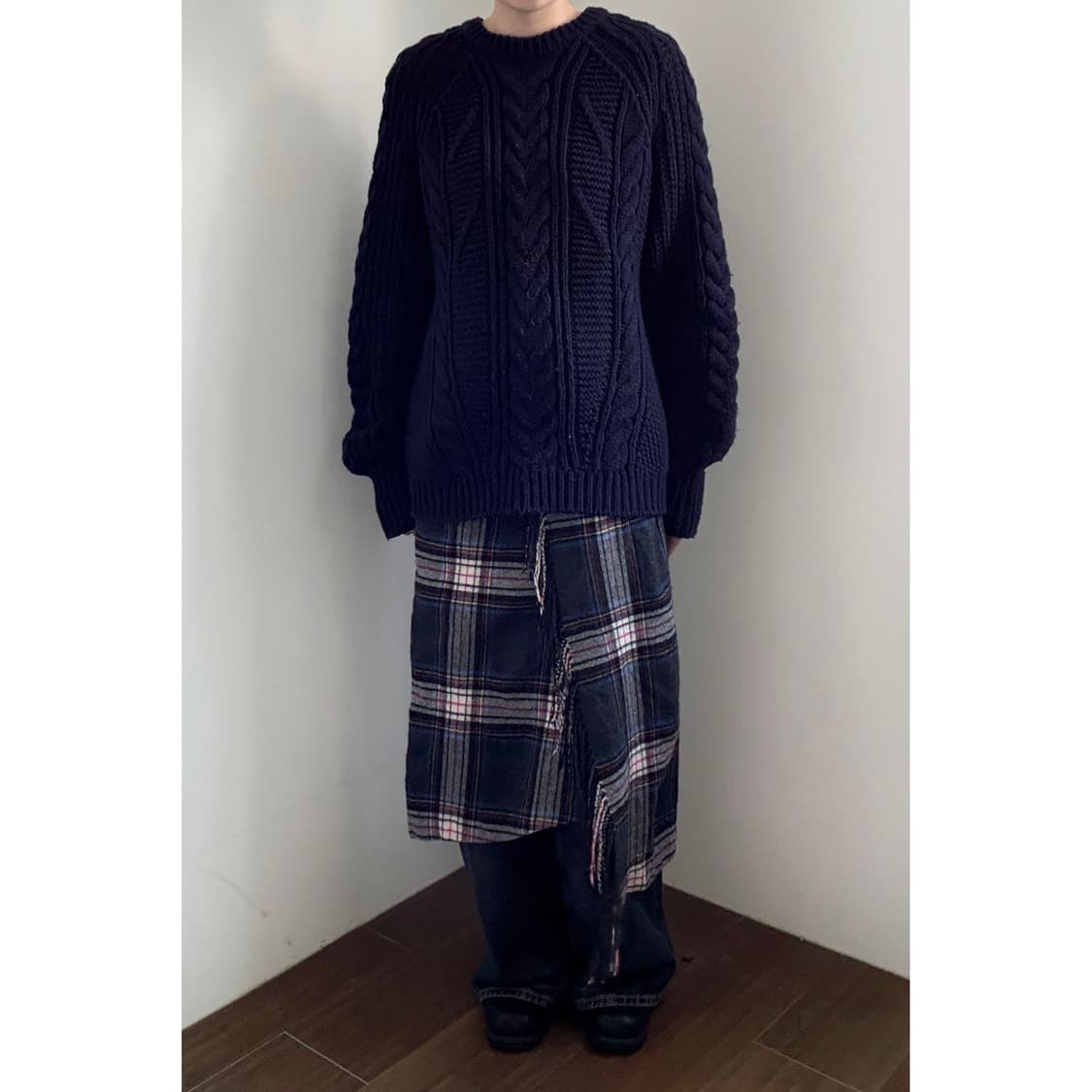 Checkered Fringe Skirt 상품이미지1