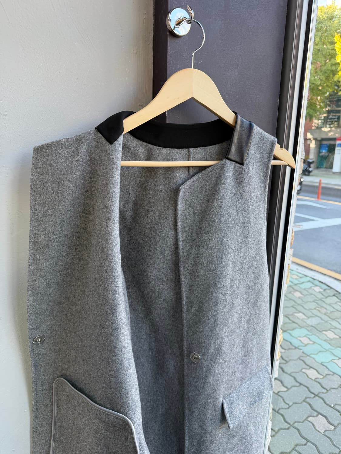 40/ 에르메스 레더 트리밍 울 코트 베스트 상품이미지5