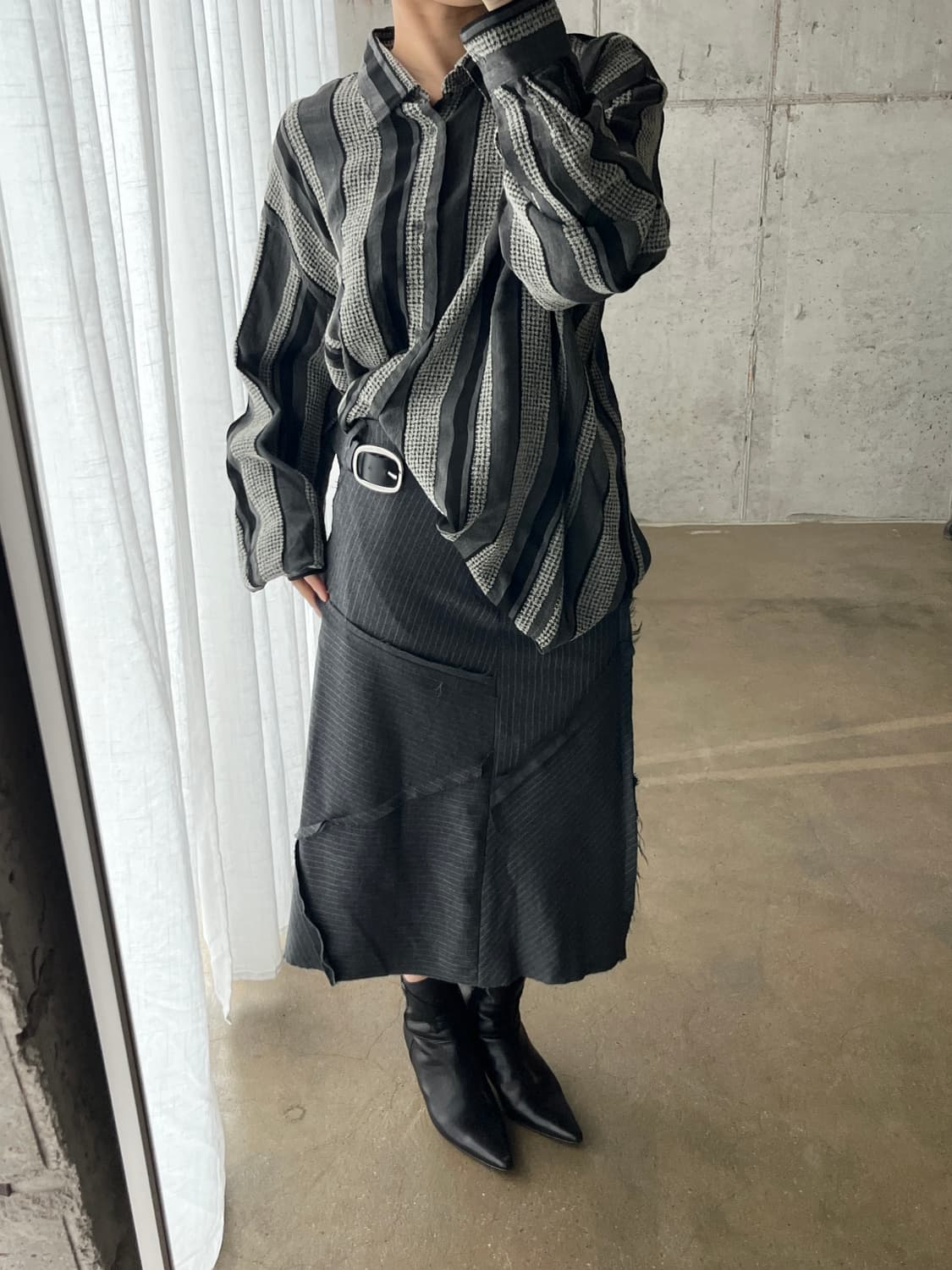 The ballroom 패치워크 울 스커트 그레이 상품이미지4