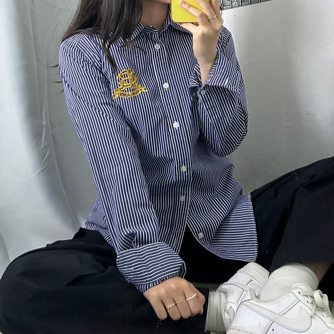 랄프로렌 남색 흰색 줄무늬 셔츠 M 상품이미지2