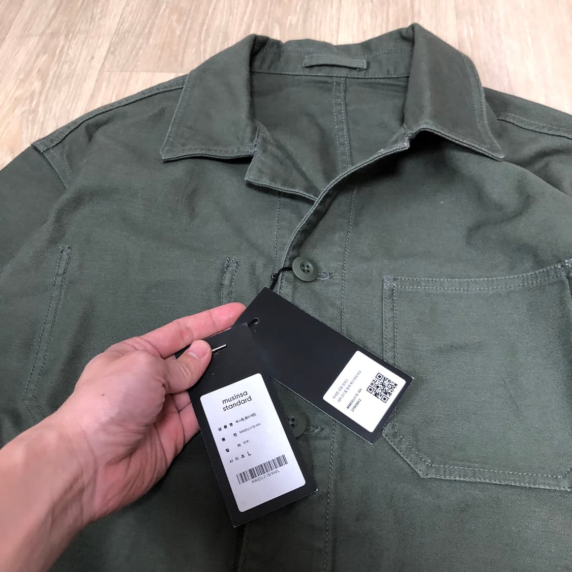 (M) 새상품 무탠다드 코튼 백사틴 초어 워크 자켓 카키 & 네이비 상품이미지3