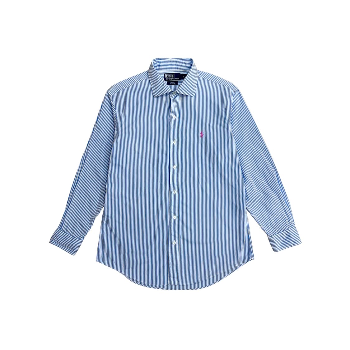 폴로 랄프로렌 블루 스트라이프 핑크 포니 셔츠 (L) 상품이미지1