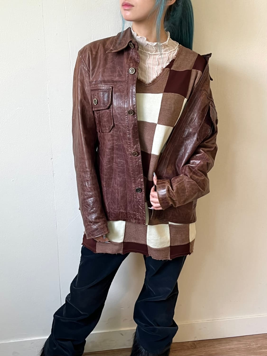 90‘s MARCO 에이징 베라 펠레 레더 자켓 상품이미지6