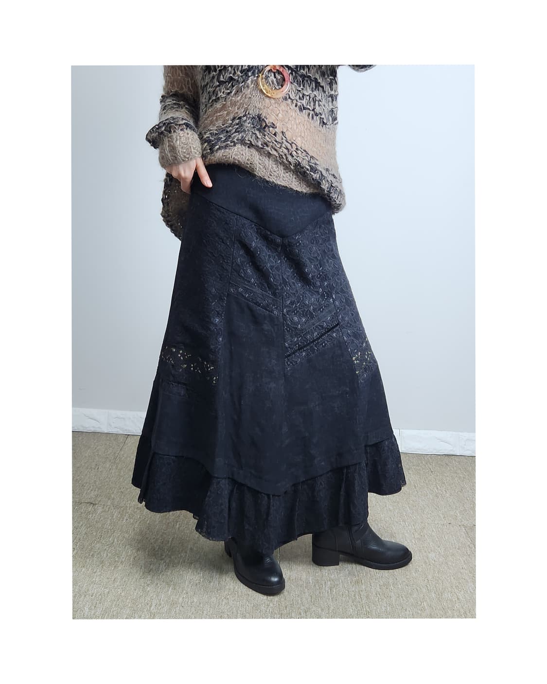 레이스 자수 롱 스커트 상품이미지1