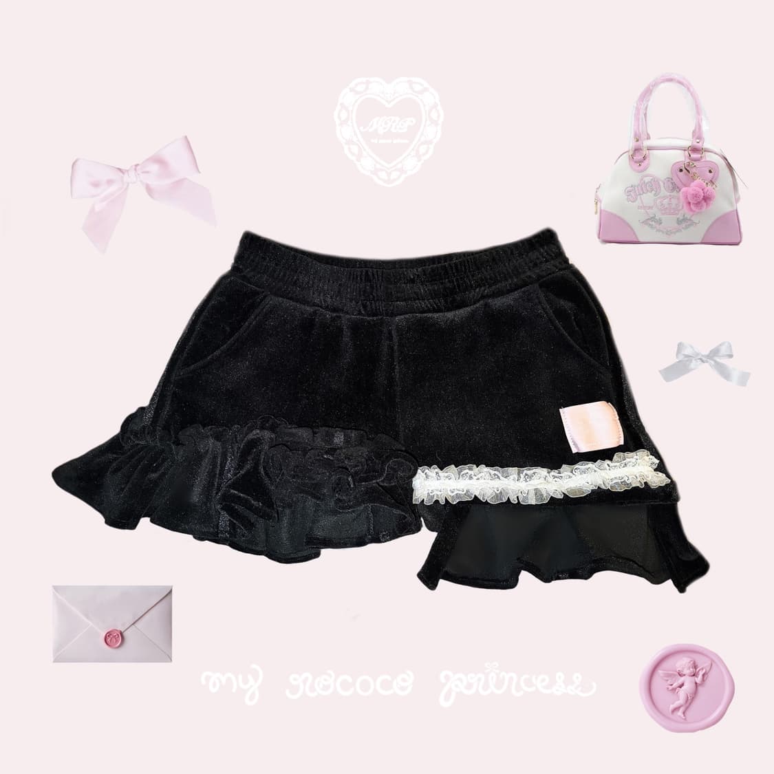 리메이크 빈티지 히메갸루 로코코 벨벳 벨루어 스커트  상품이미지1