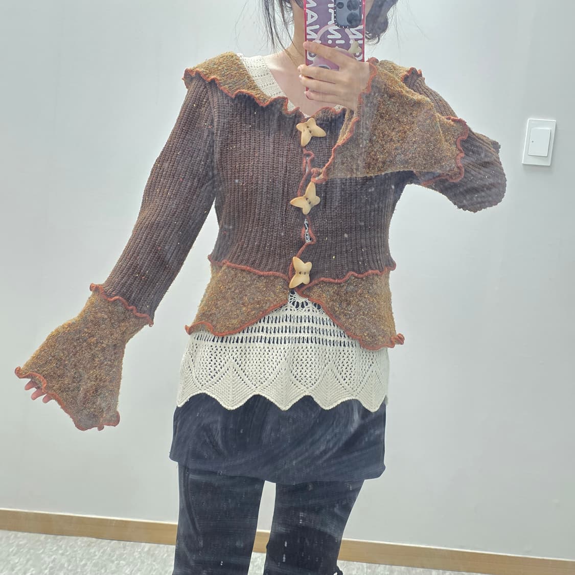 빈티지)스즈코모리걸st 고전 아이보리 크로셰 뜨개 로맨틱글리터니트블라우스 상품이미지5