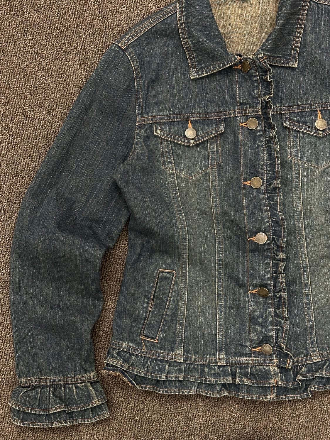 M)재패니즈 빈티지 여성 프릴 디테일 중청 데님자켓 상품이미지2