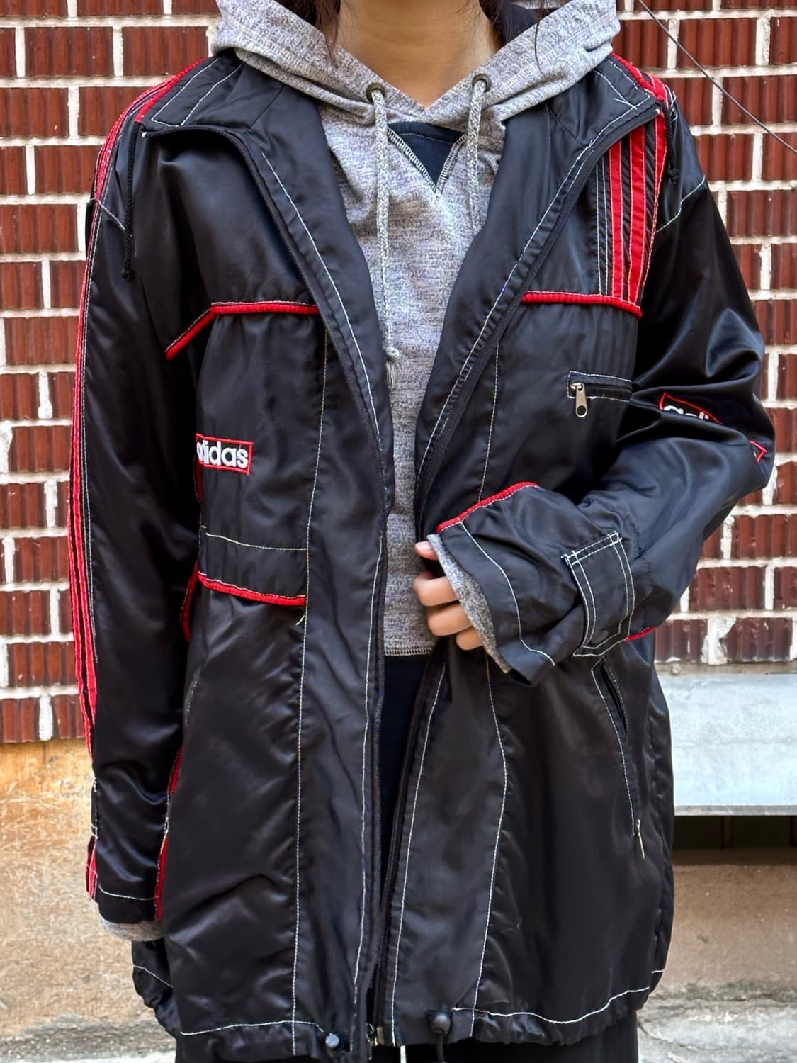 아디다스 바람막이 아베크롬비 후드 언발 펜츠 코디 상품이미지7