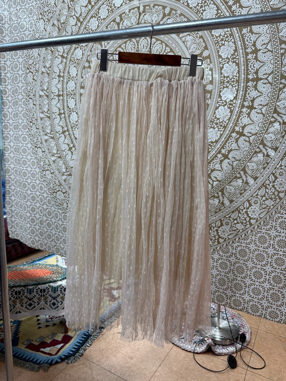 빈티지 여성 도트 밴딩 롱 스커트 (Z1019) 상품이미지3