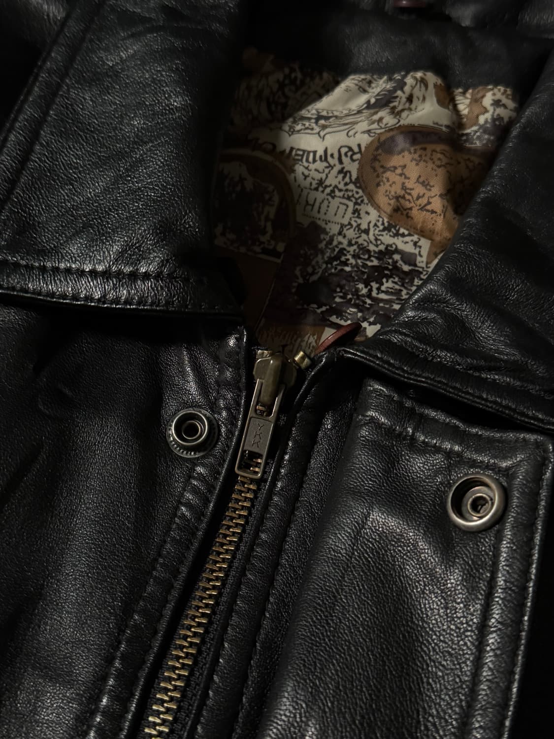 90s 블랙 쉽스킨 빈티지 봄버 레더 자켓 (100-105) 상품이미지4