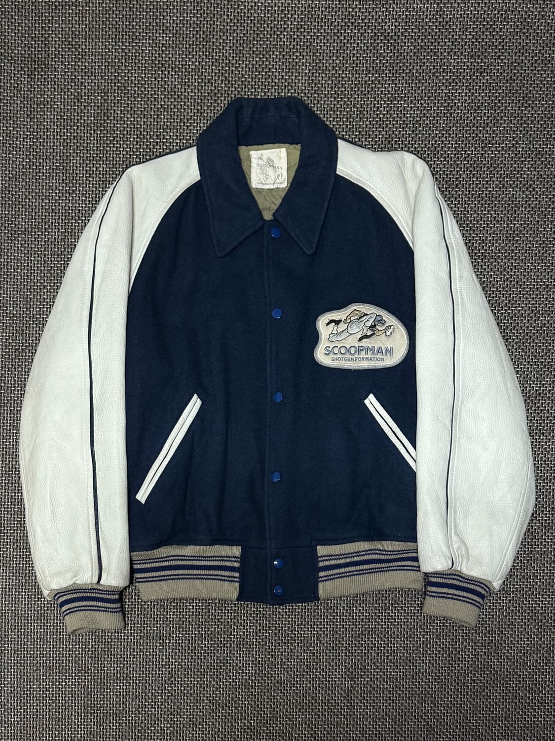 80s~90s 스쿱맨 샷건 네이비 울 레더 바시티 자켓 상품이미지1