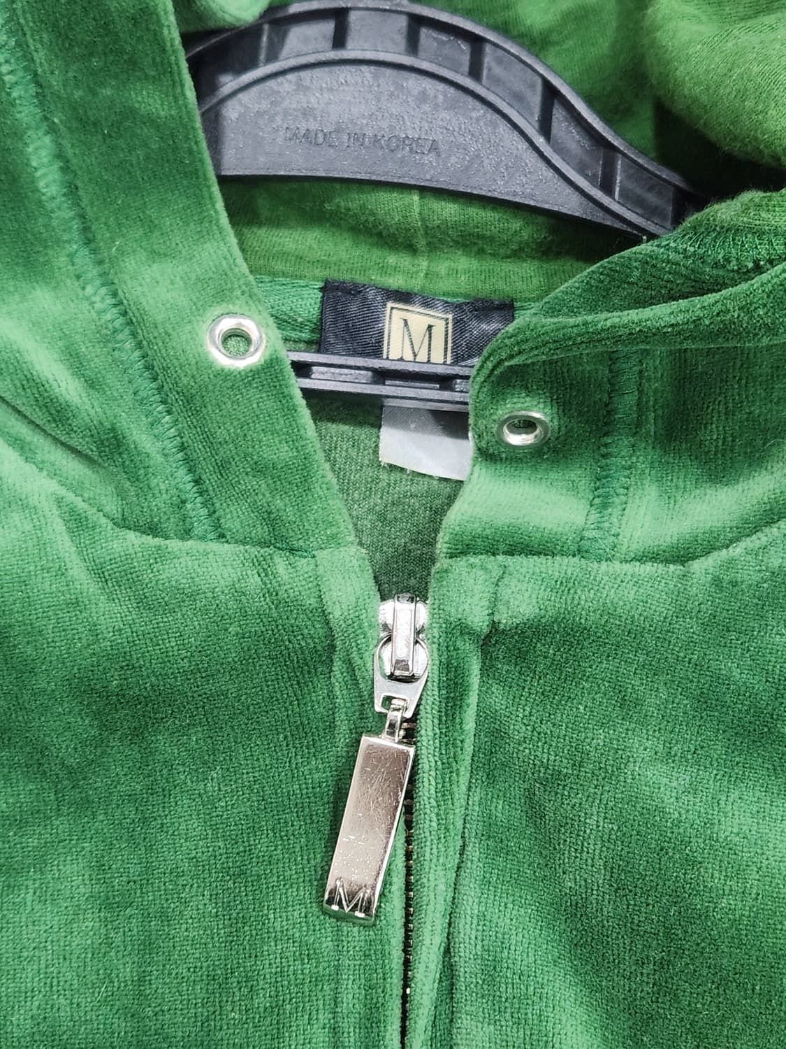 [M] 메들린 벨벳 왕관 큐빅 후드집업 M 그린 상품이미지4