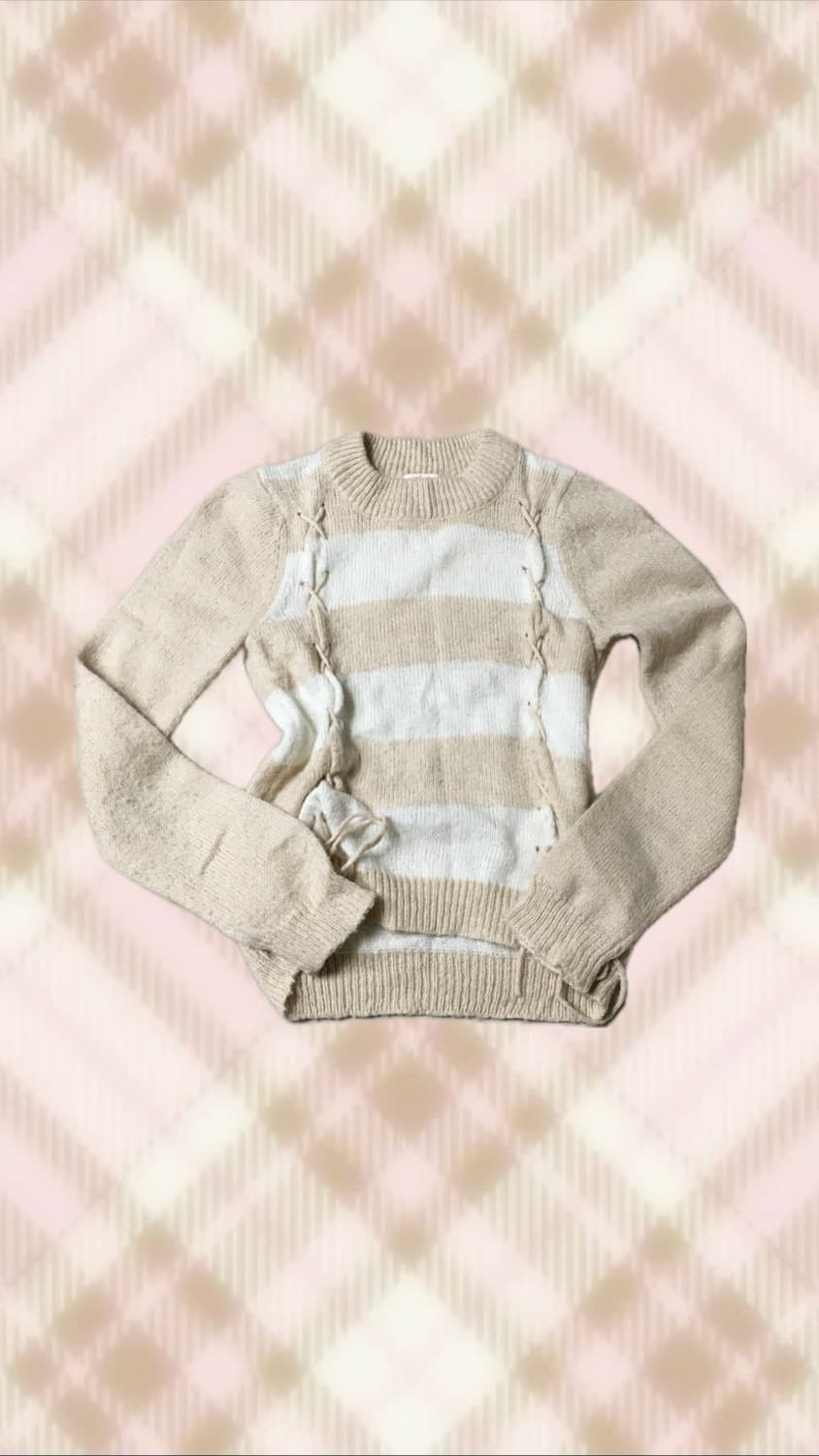 어스뮤직 라떼 스트라이프 아일렛 니트 히메 갸루 러블리 로걀 빈티지 상품이미지1