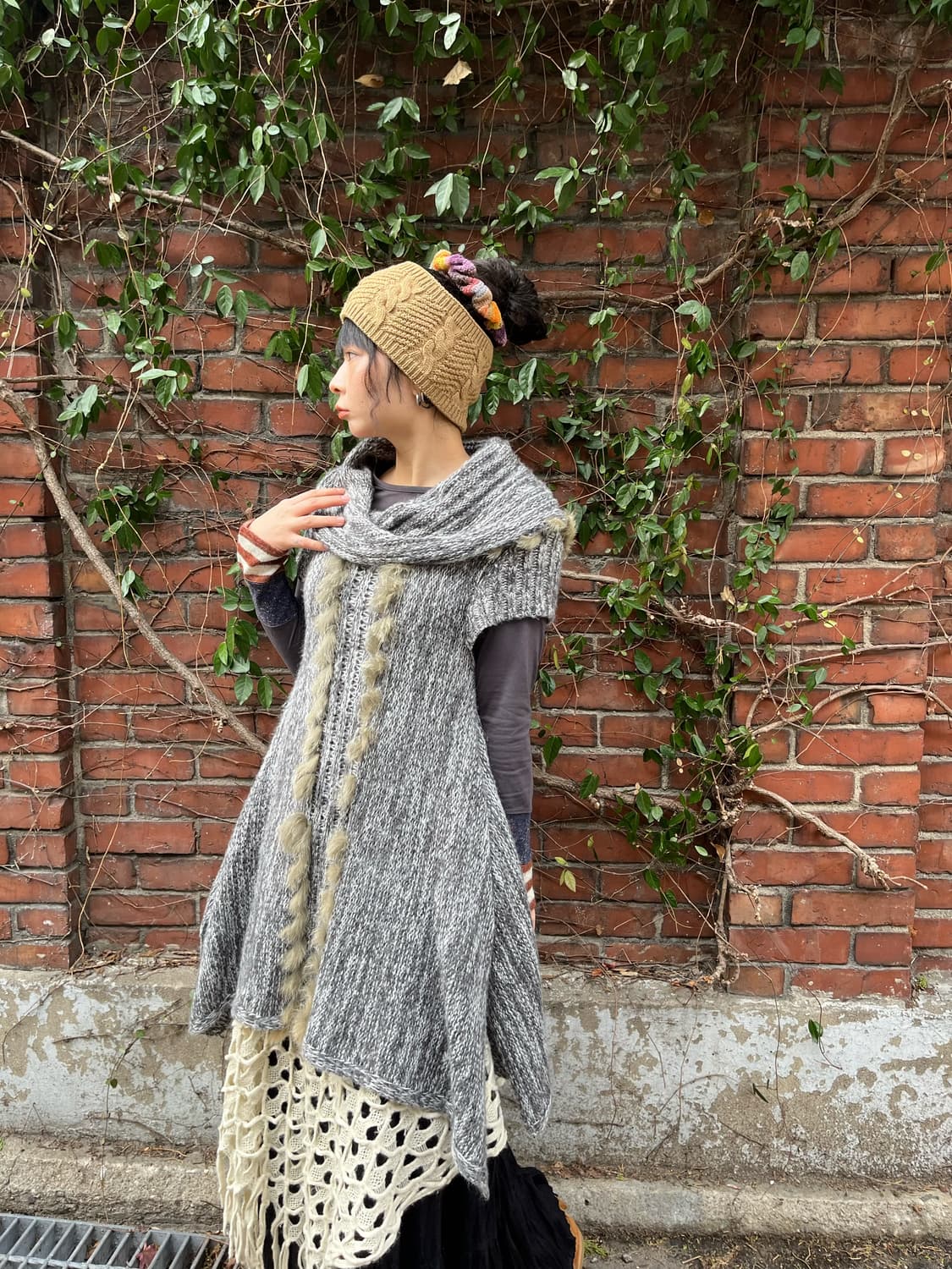 레빗 퍼 레이어드 니트 원피스 상품이미지2