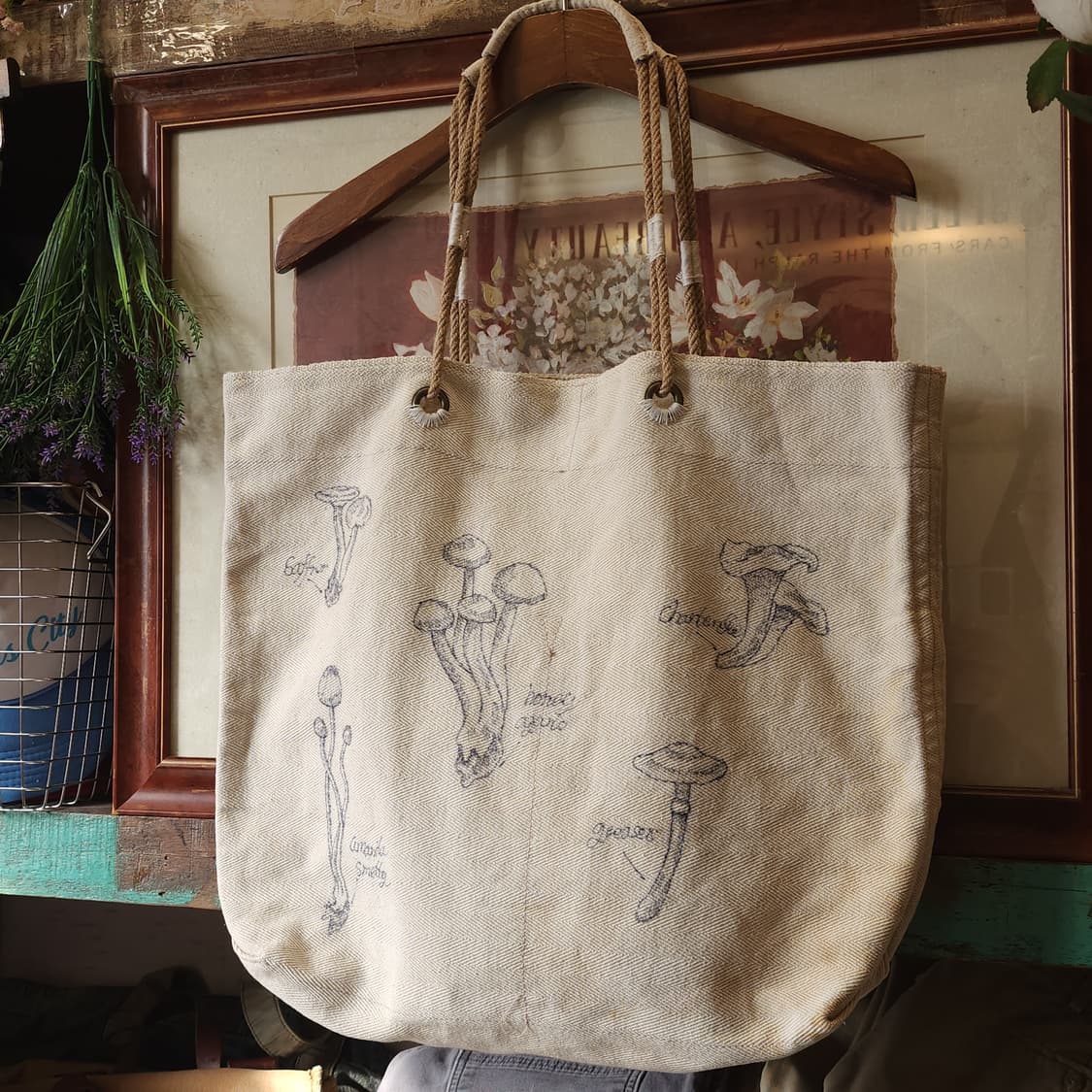 핸드 드로잉 빅토트 캔버스 빈티지 더플백 리메이크 화이트 머쉬룸 상품이미지2